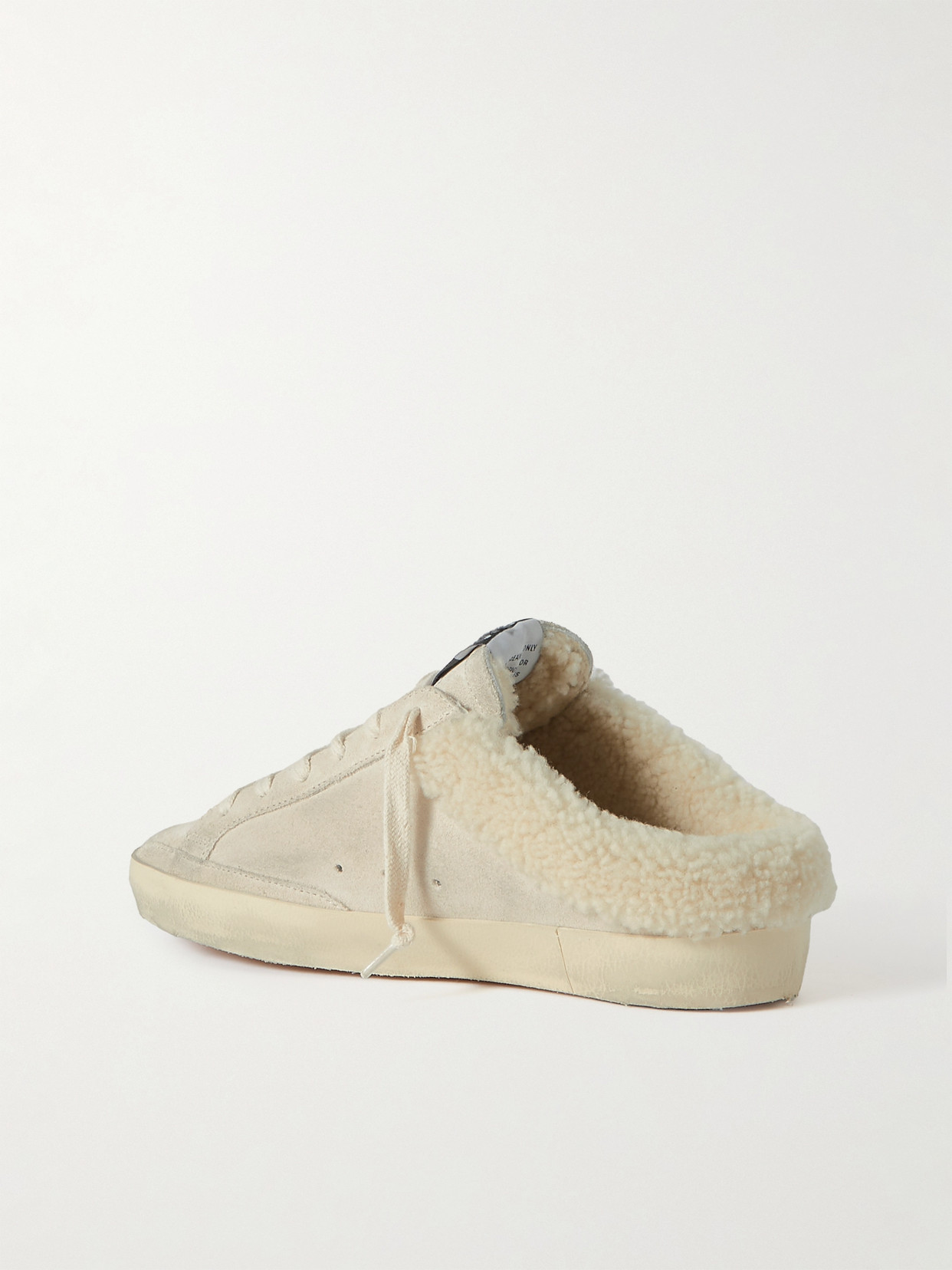 Shop Golden Goose Super-star Sabot Shearling-lined Distressed Leather-trimmed Suede Slip-on Sneakers In Neutrals