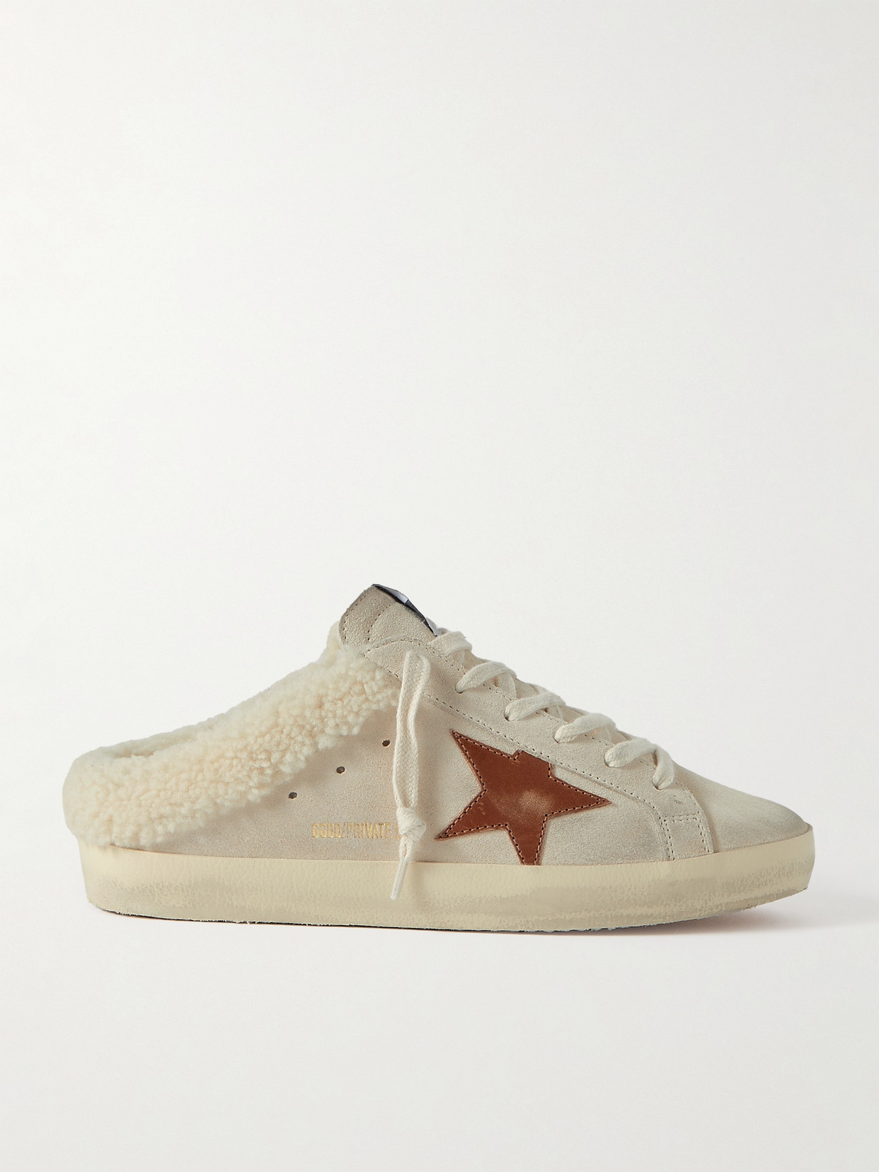 Golden Goose - Super-star Sabot Shearling-lined Distressed Leather-trimmed Suede Slip-on Sneakers - Neutrals