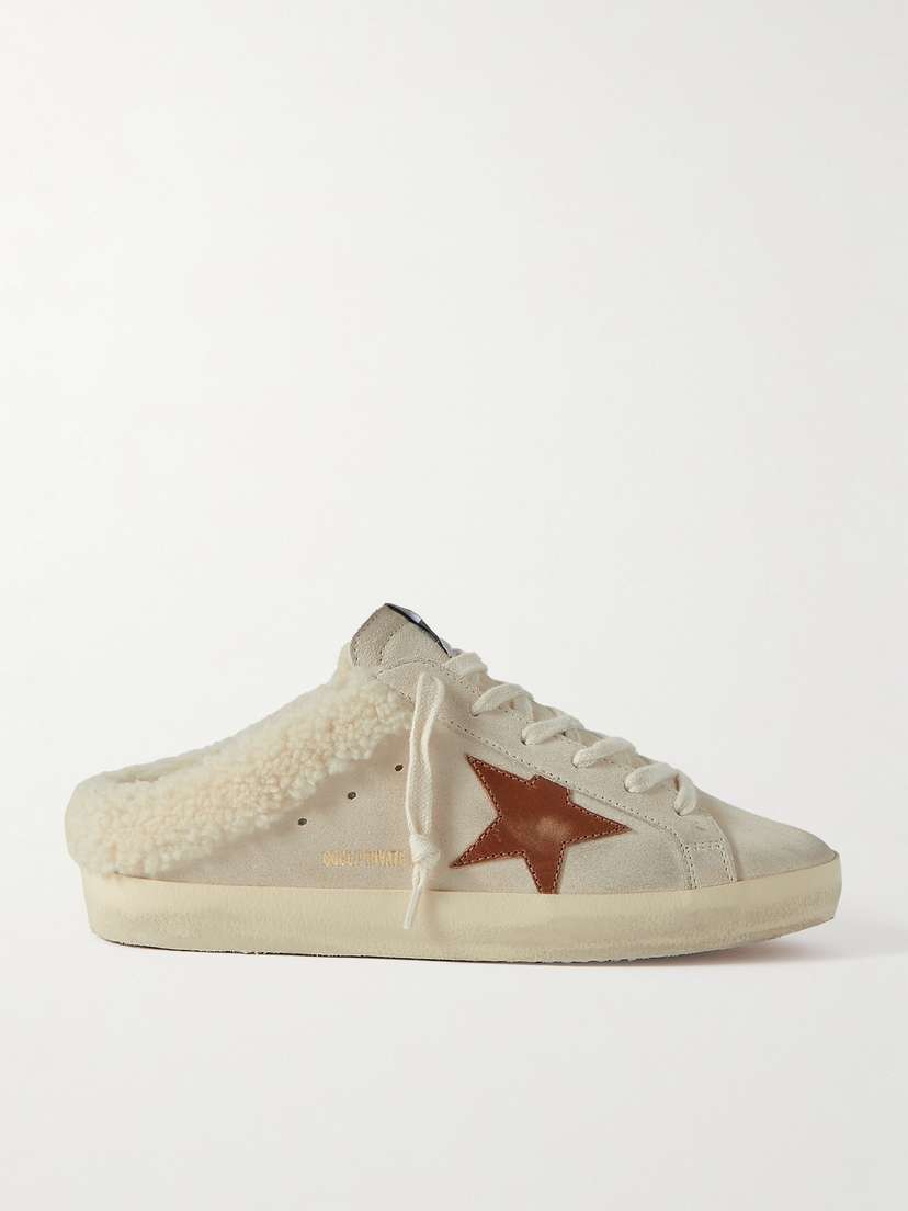 Golden Goose Super-star Sabot Shearling-lined Distressed Leather-trimmed Suede Slip-on Sneakers
