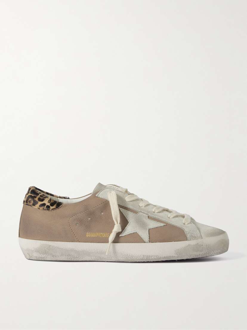 Golden Goose Super-star Distressed Calf Hair-trimmed Nubuck And Suede Sneakers