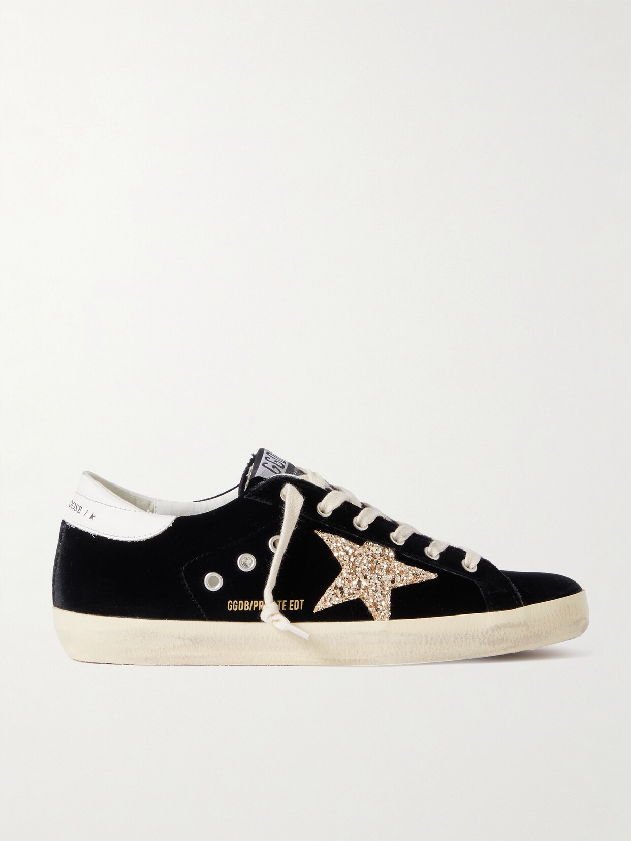 Golden Goose - Super-star Eyelet-embellished Distressed Glittered Leather And Velvet Sneakers - Black