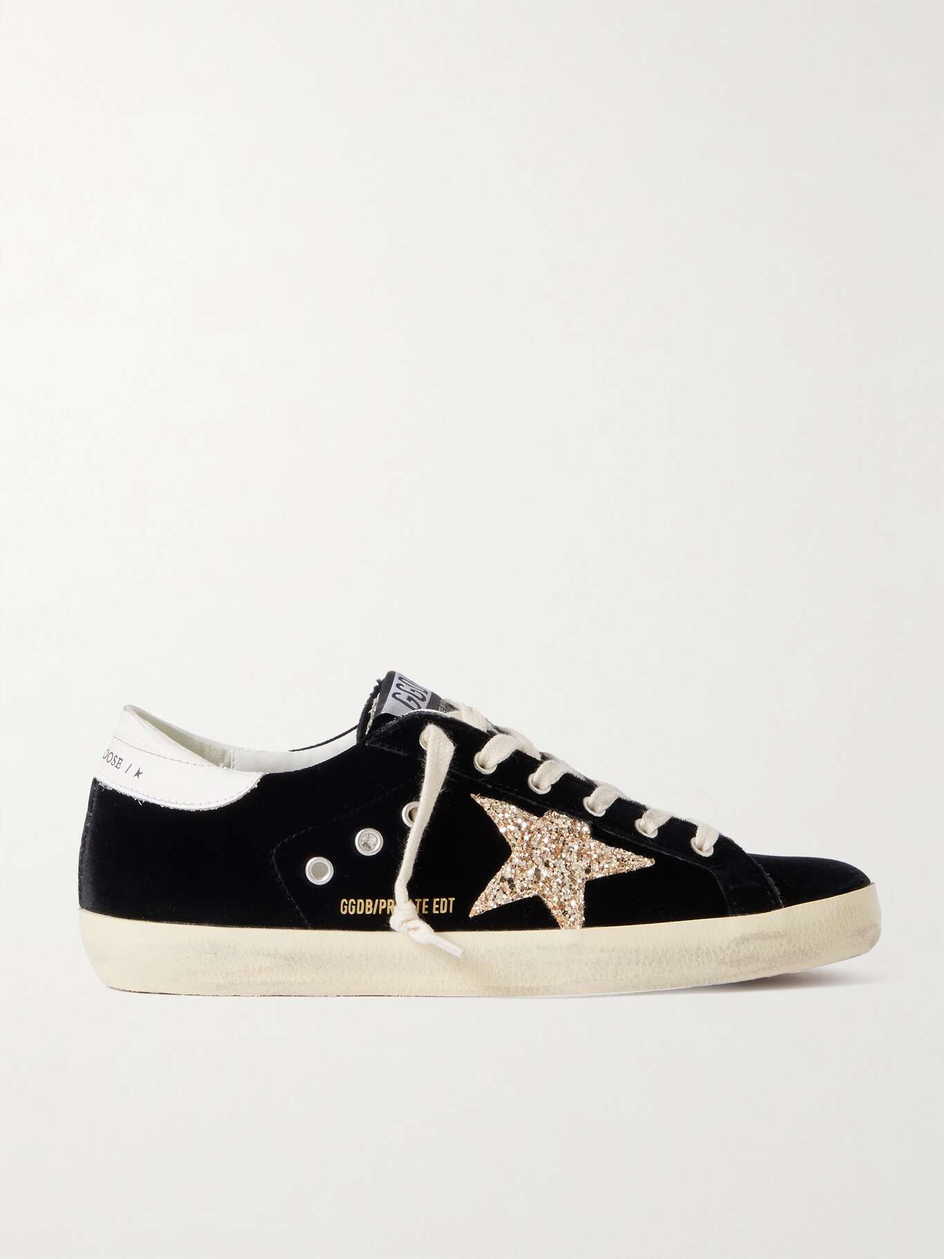 GOLDEN GOOSE SuperStar eyeletembellished distressed glittered leather