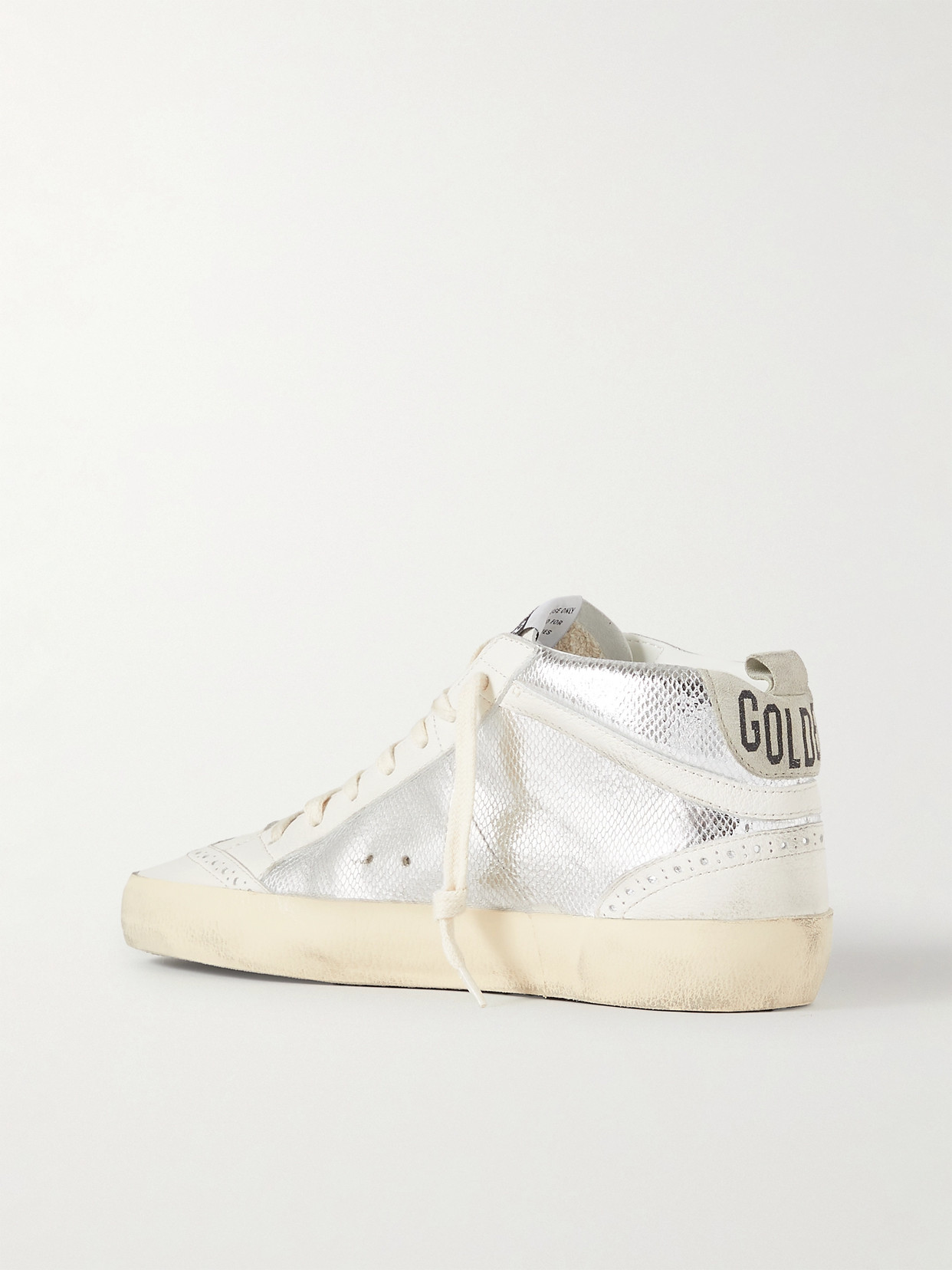 Golden Goose Mid Star Distressed Suede-trimmed Metallic Snake-effect Leather Sneakers In Silver