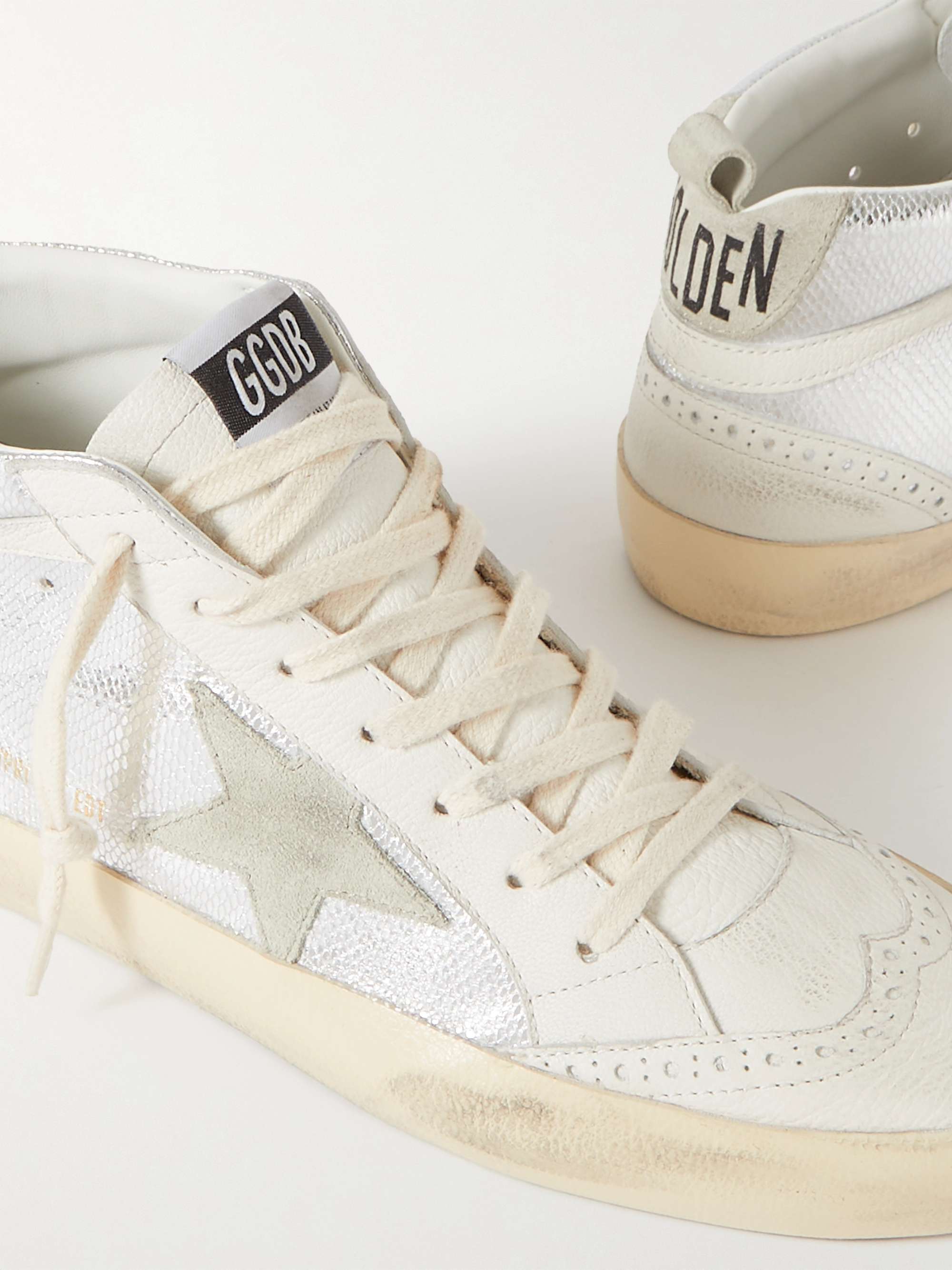 GOLDEN GOOSE Mid Star distressed suede-trimmed metallic snake-effect leather  sneakers | NET-A-PORTER