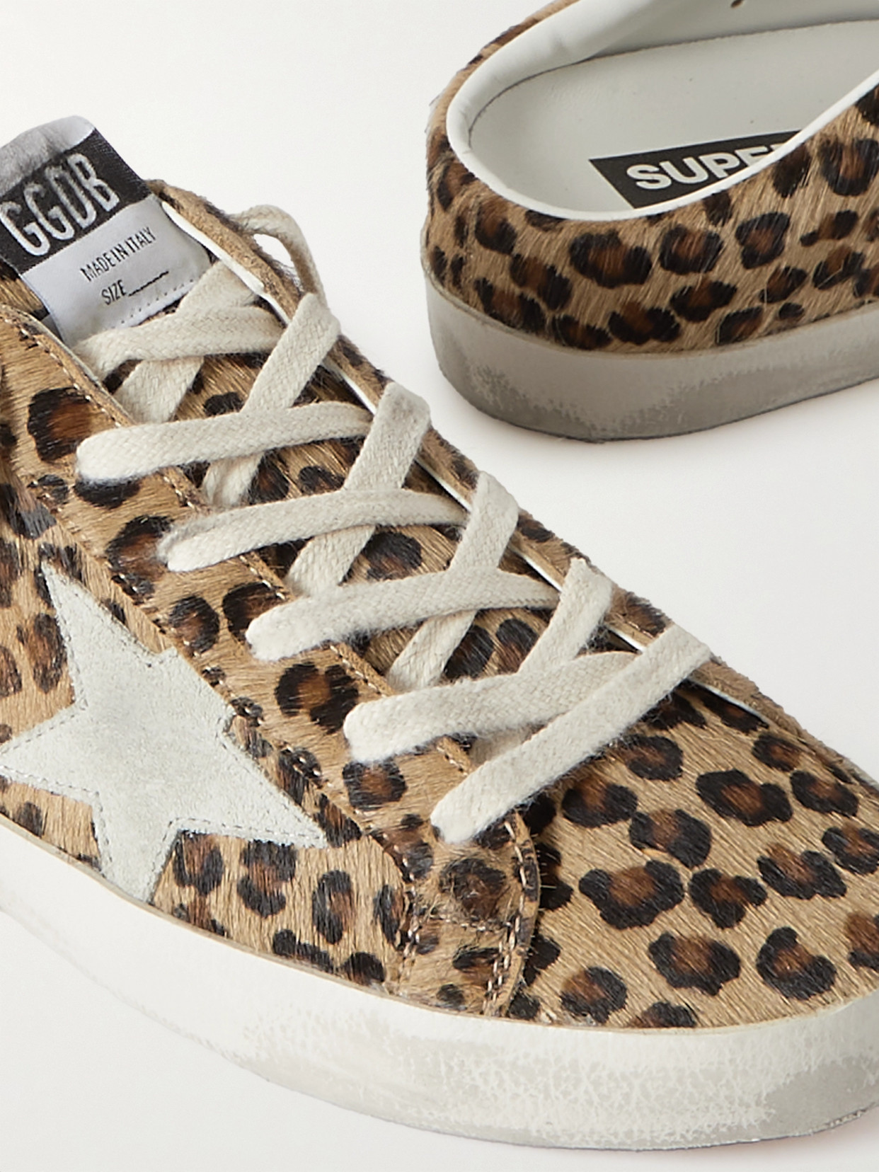 Golden Goose Super-star Sabot Distressed Leopard-print Calf Hair Slip-on Sneakers In Brown