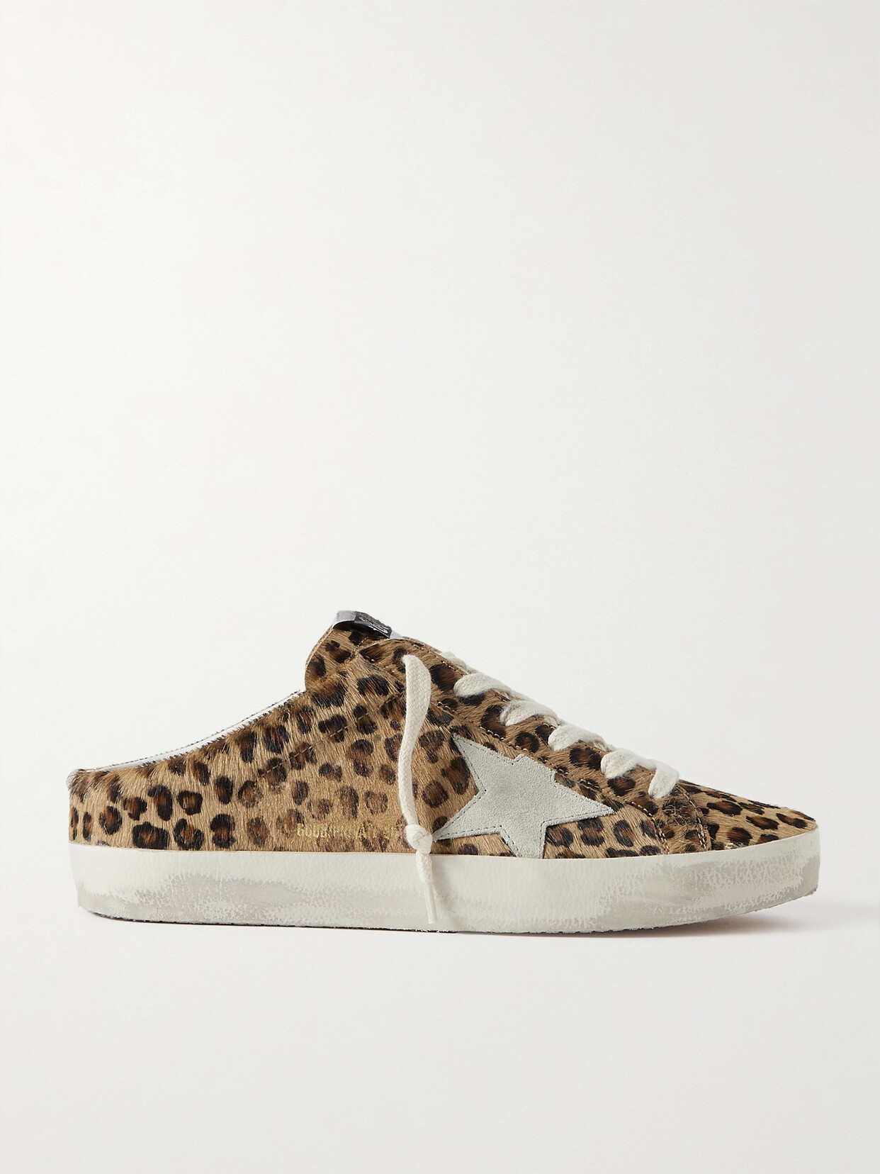 Golden Goose Super-star Sabot Distressed Leopard-print Calf Hair Slip-on Sneakers In Brown