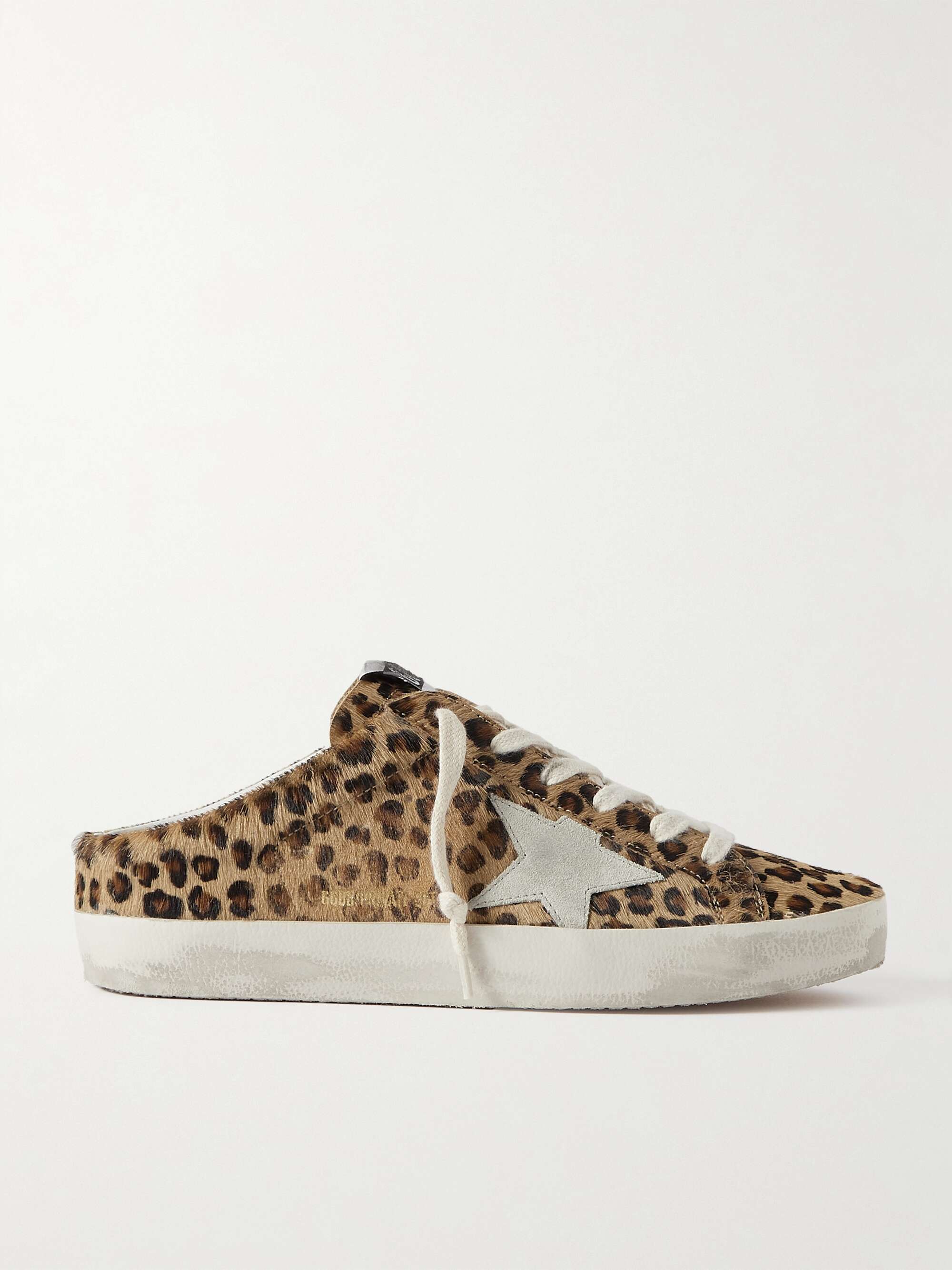 GOLDEN GOOSE Super-Star Sabot distressed leopard-print calf hair slip-on  sneakers | NET-A-PORTER