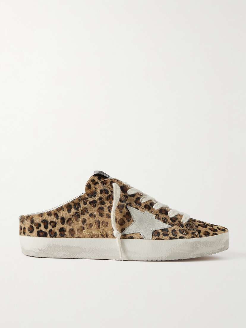 Golden Goose Super-star Sabot Distressed Leopard-print Calf Hair Slip-on Sneakers