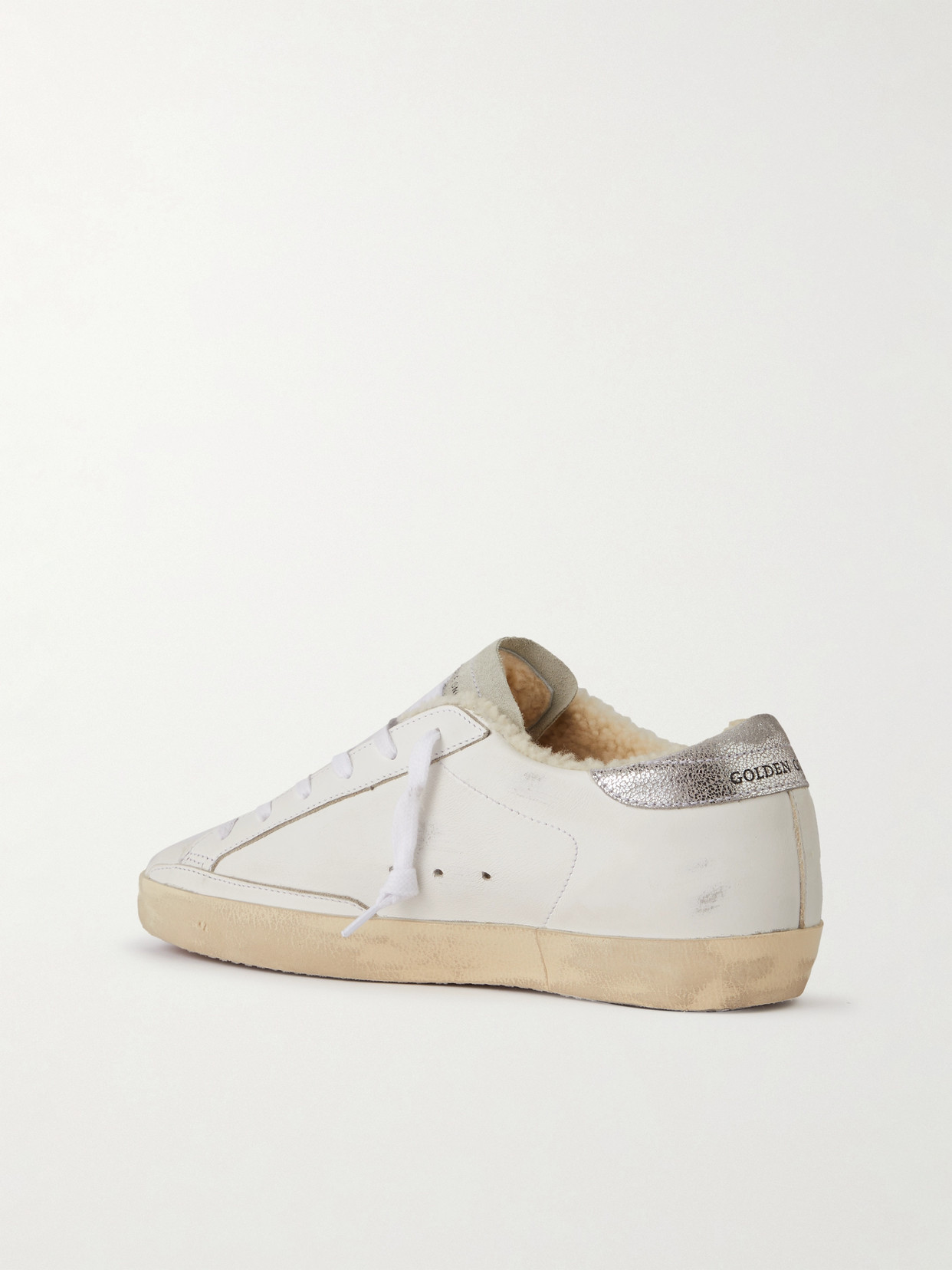 Golden Goose Super-star Shearling-lined Distressed Suede And Leather Sneakers In White