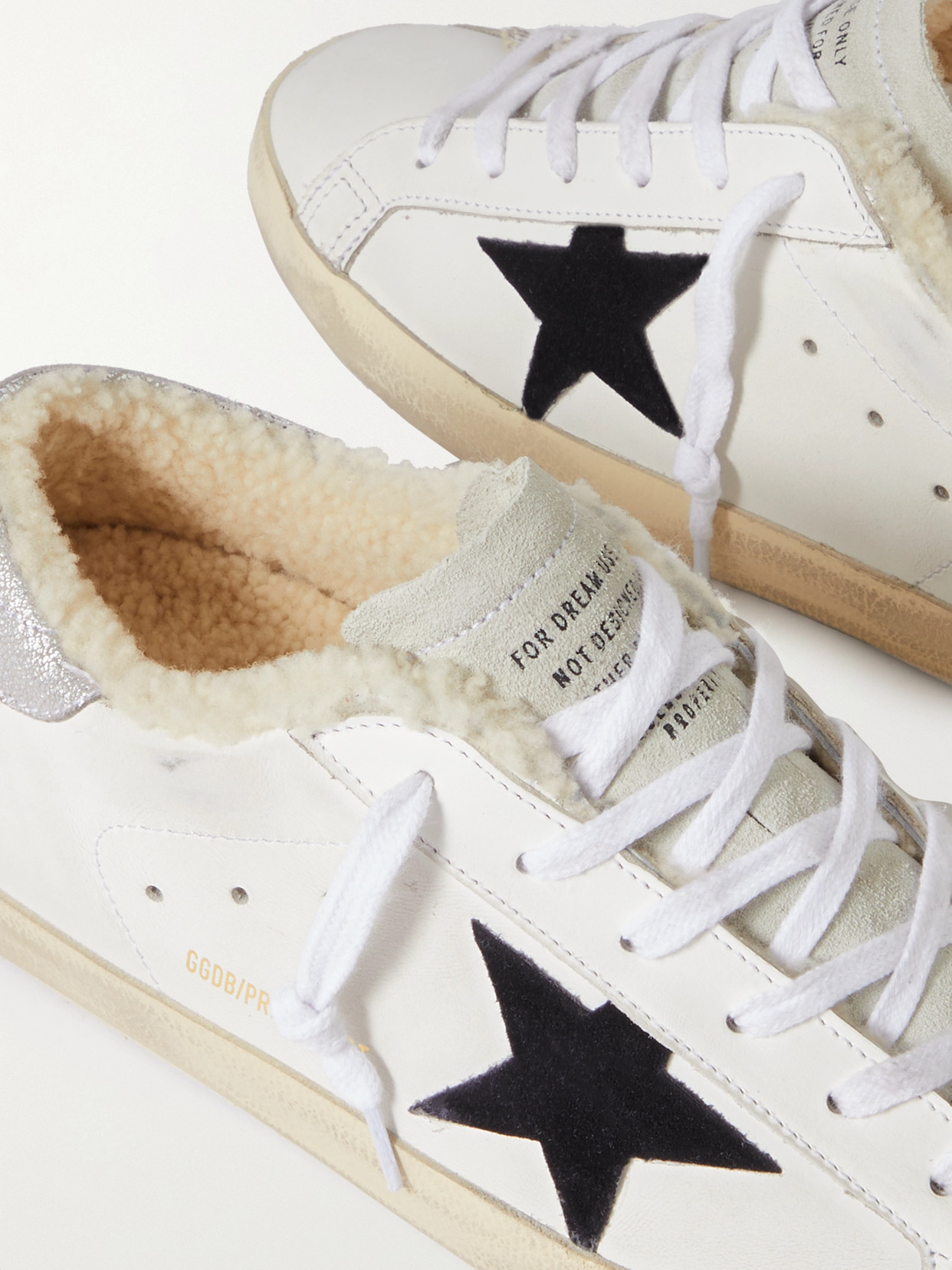 Golden Goose Super-star Shearling-lined Distressed Suede And Leather Sneakers In White