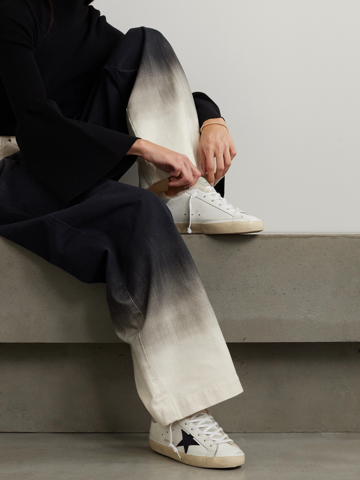Golden Goose Super-star Shearling-lined Distressed Suede And Leather Sneakers In White