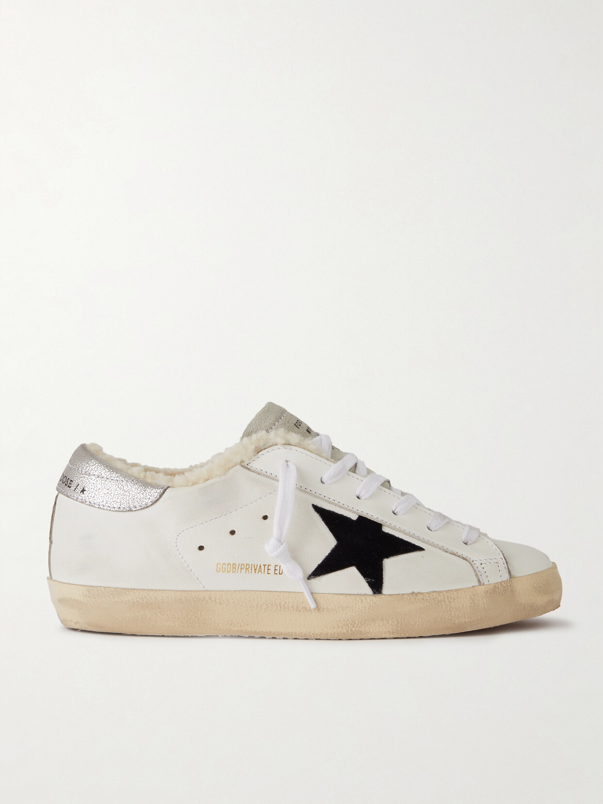 Golden Goose Super-star Shearling-lined Distressed Suede And Leather Sneakers In White