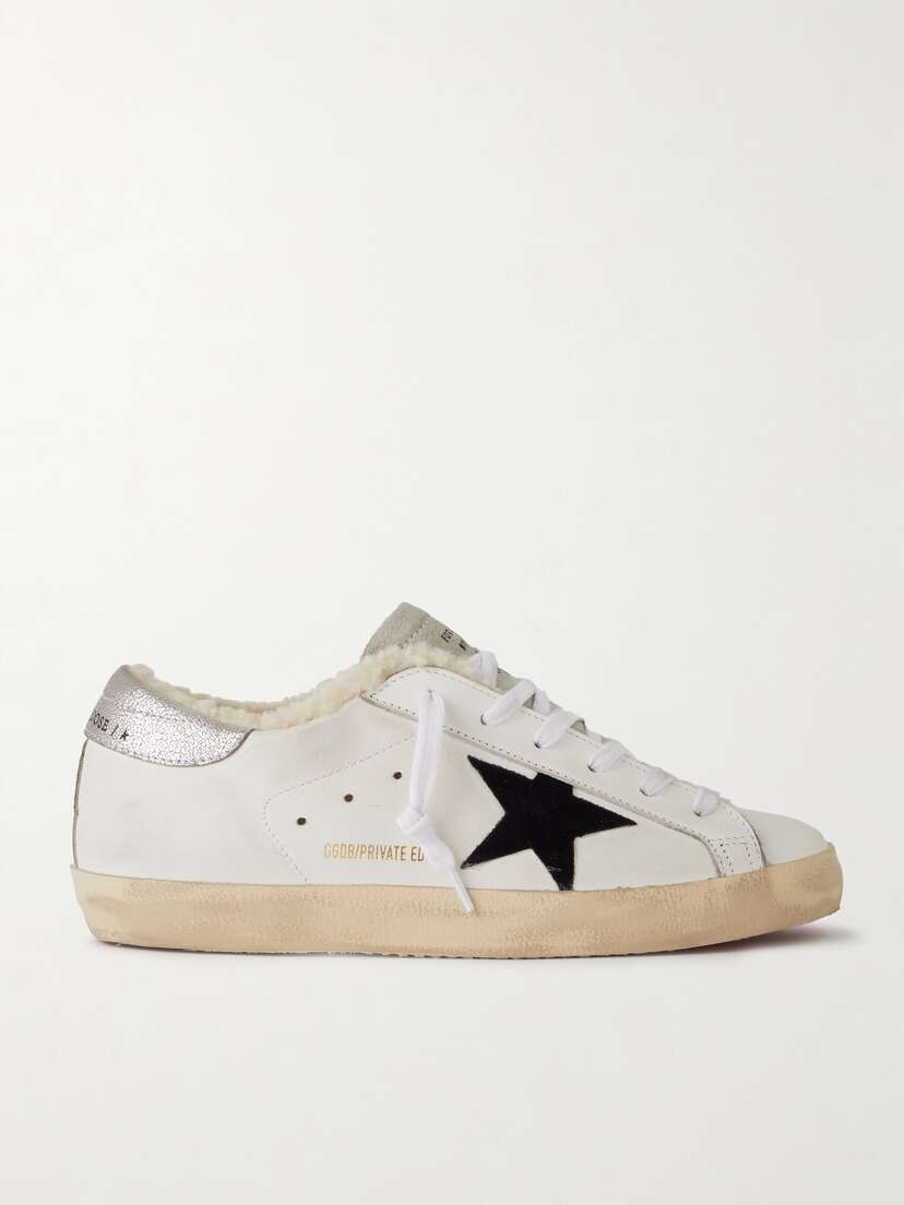Golden Goose Super-star Shearling-lined Distressed Suede And Leather Sneakers