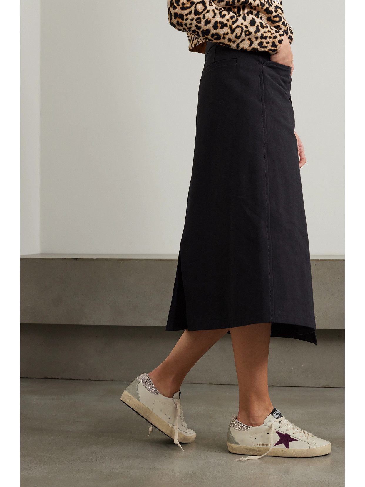 Golden Goose Super-star Crystal-embellished Velvet-trimmed Distressed Leather Sneakers In White