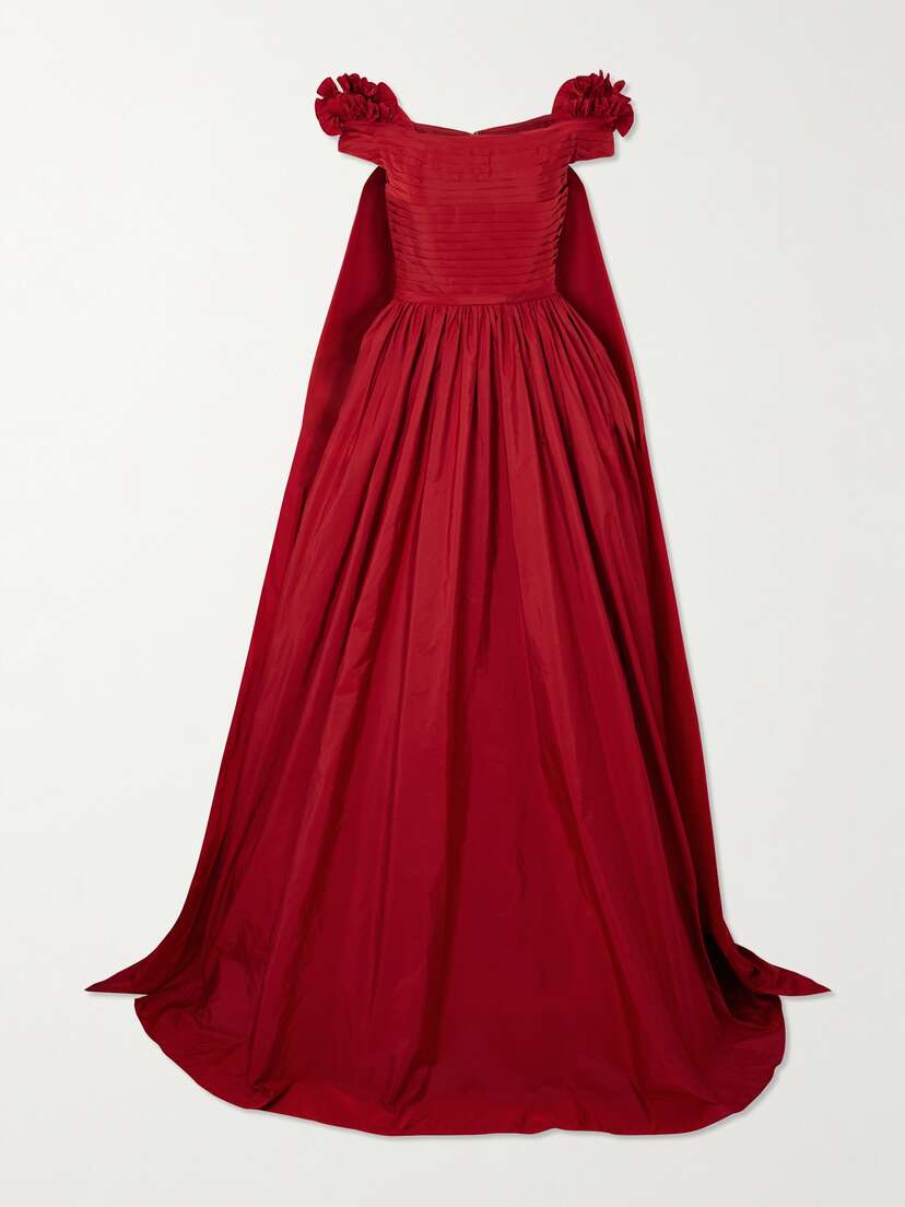 Elie Saab Off-the-shoulder Cape-effect Pleated Taffeta Gown