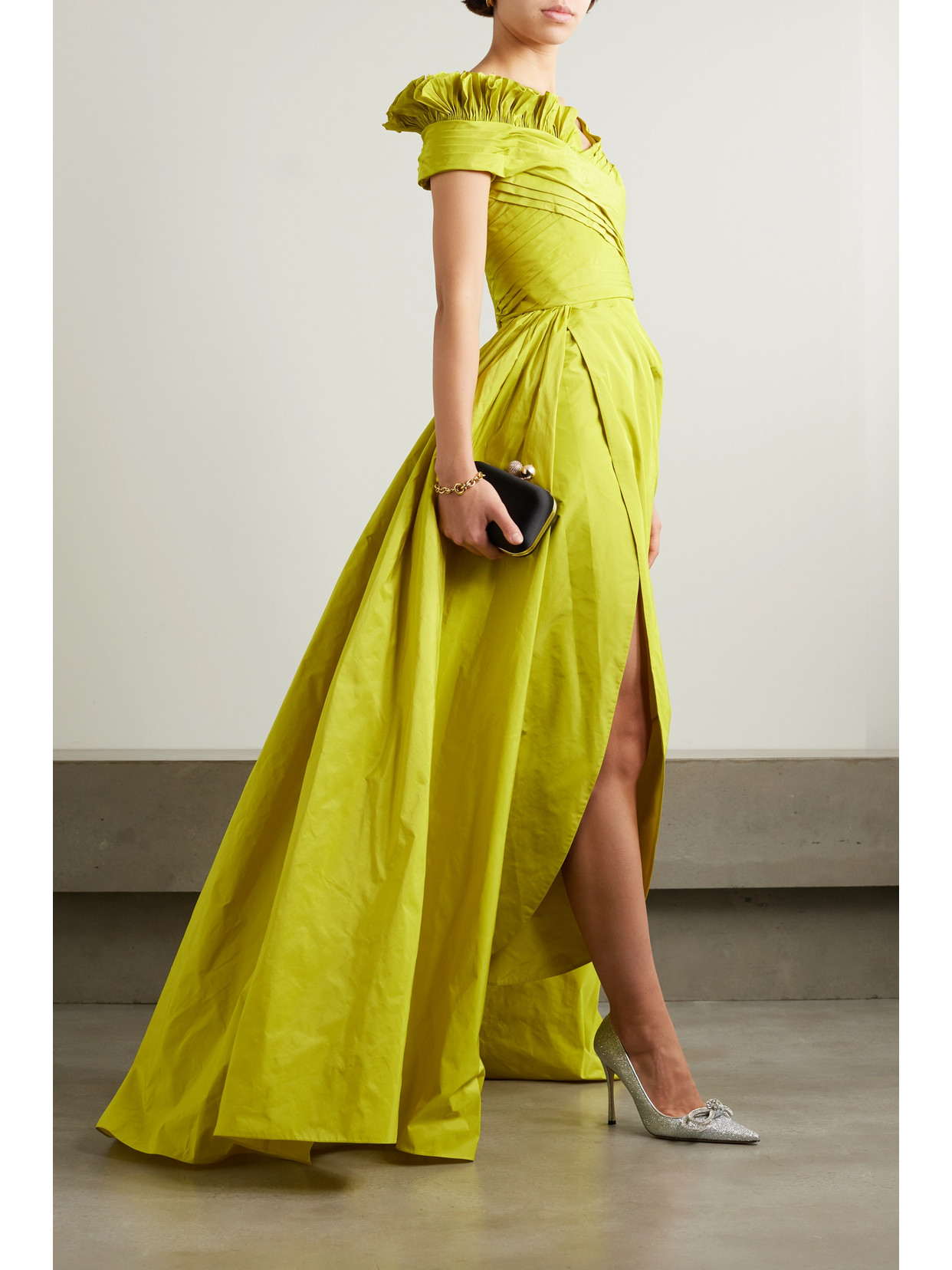 Shop Elie Saab Off-the-shoulder Gathered Taffeta Gown In Yellow