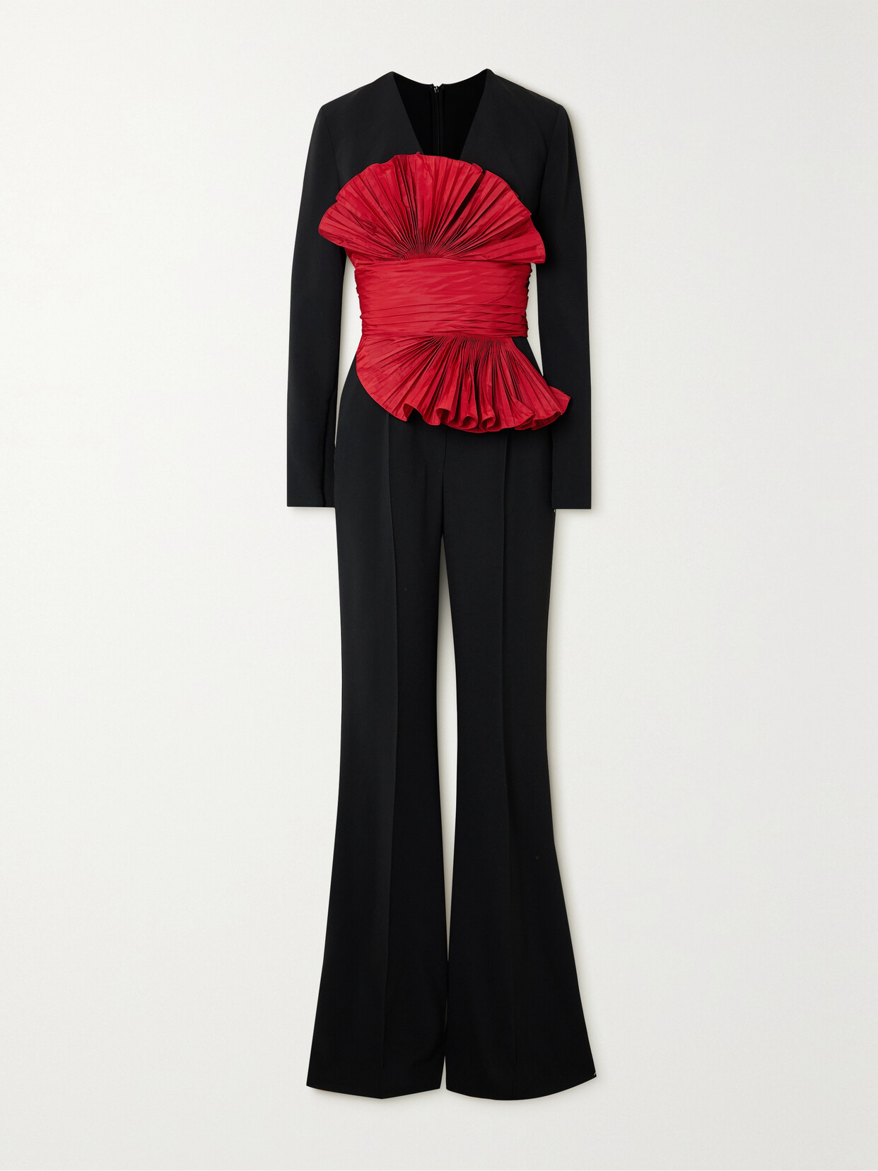 Elie Saab - Plissé Taffeta-trimmed Crepe Jumpsuit - Red