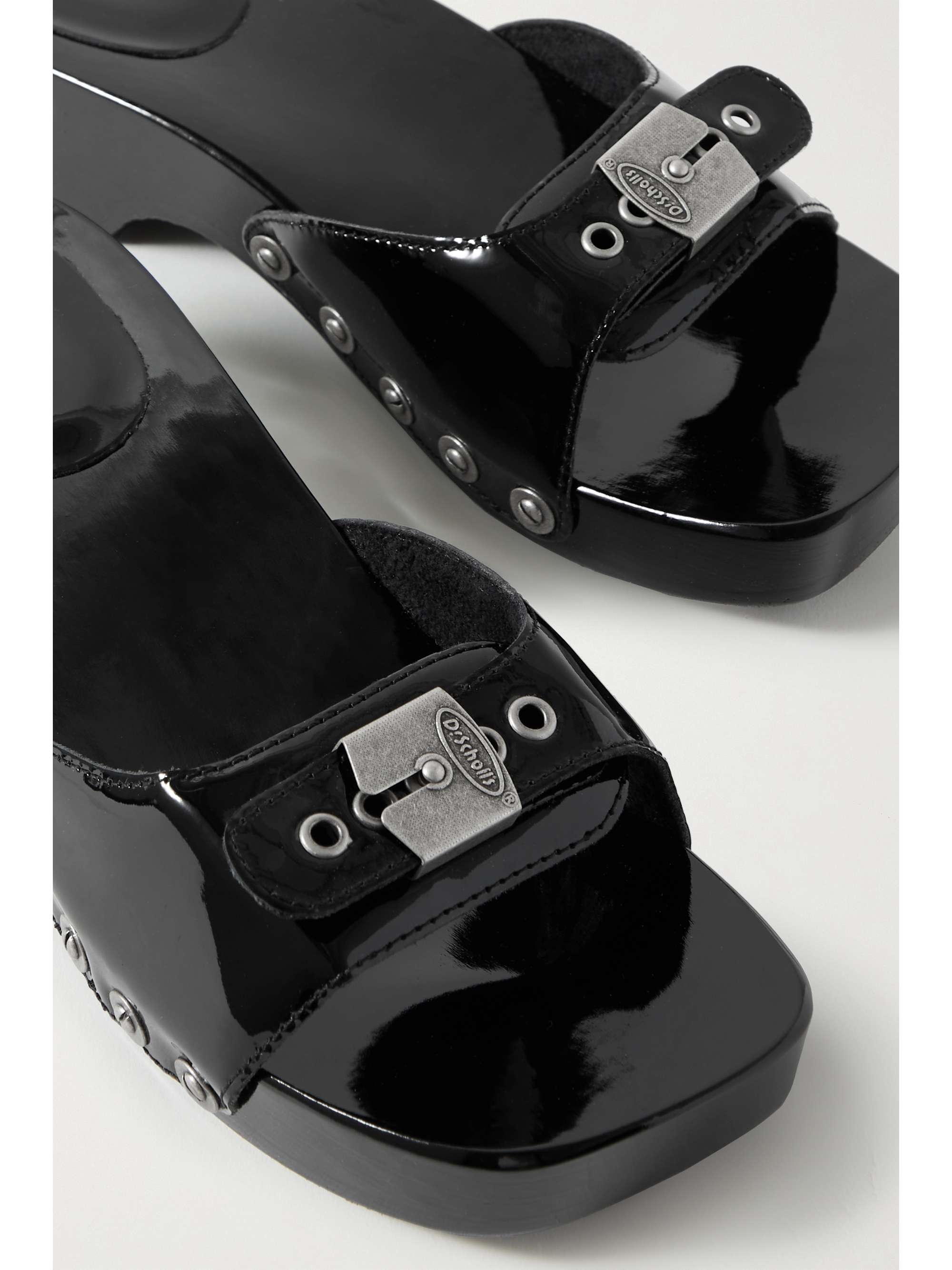 RE/DONE + Scholl buckled patent-leather clogs