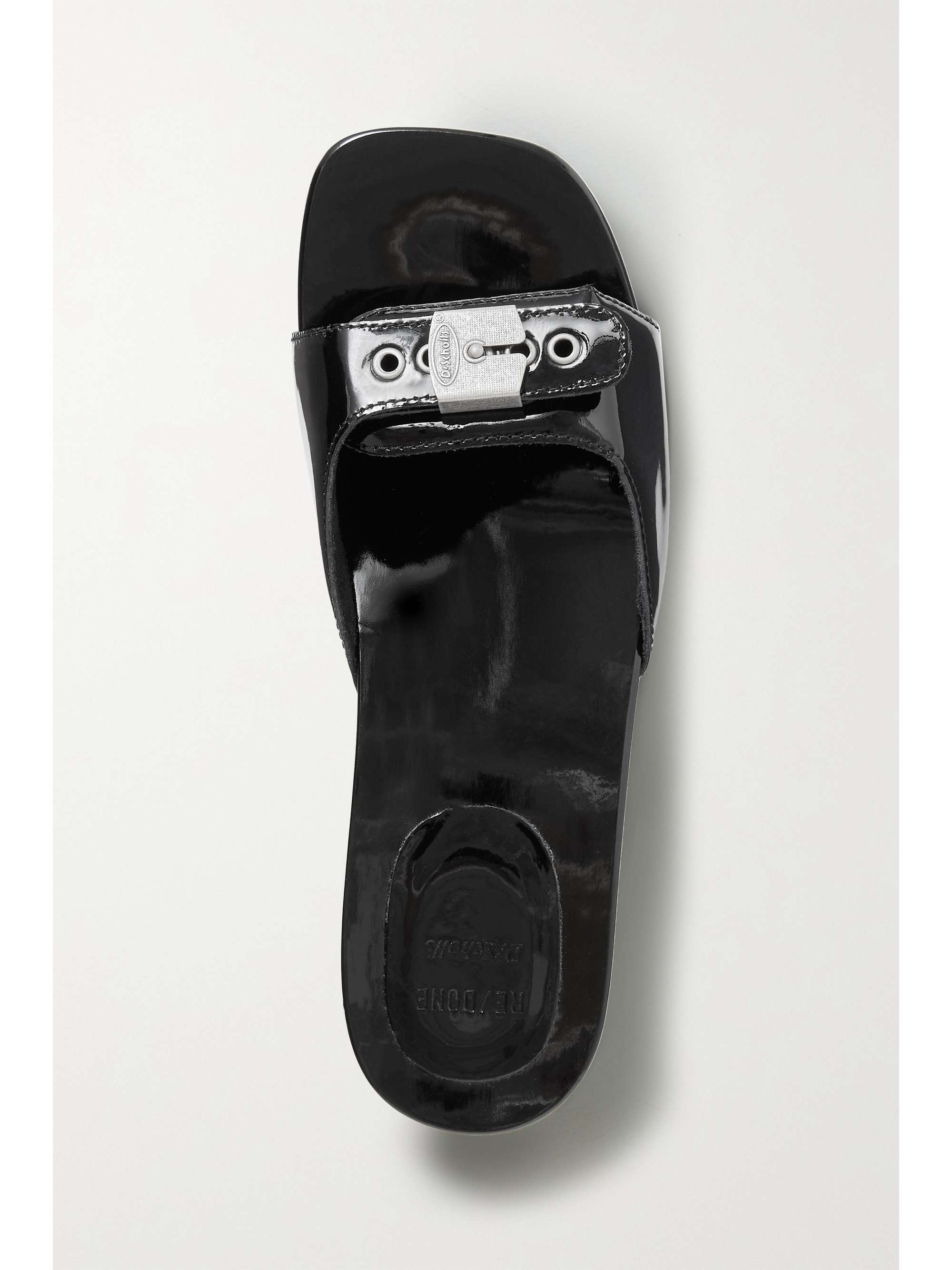 RE/DONE + Scholl buckled patent-leather clogs