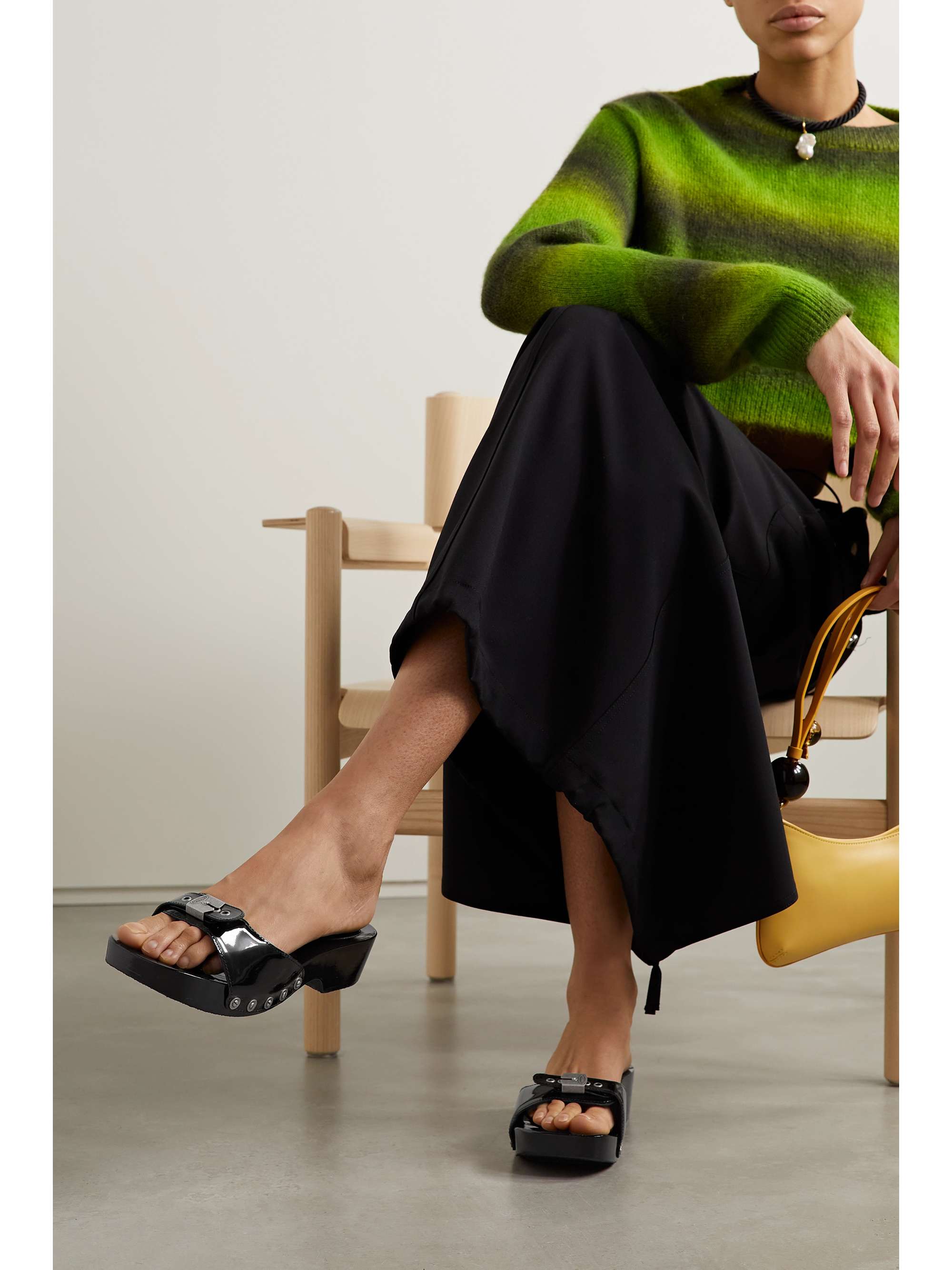RE/DONE + Scholl buckled patent-leather clogs