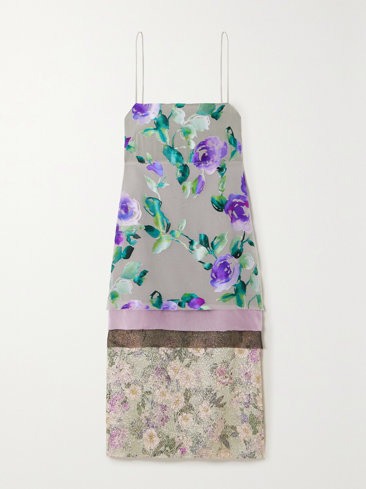 Dries Van Noten - Dariel Layered Floral-print Silk-blend Chiffon And Metallic Brocade Dress - Green