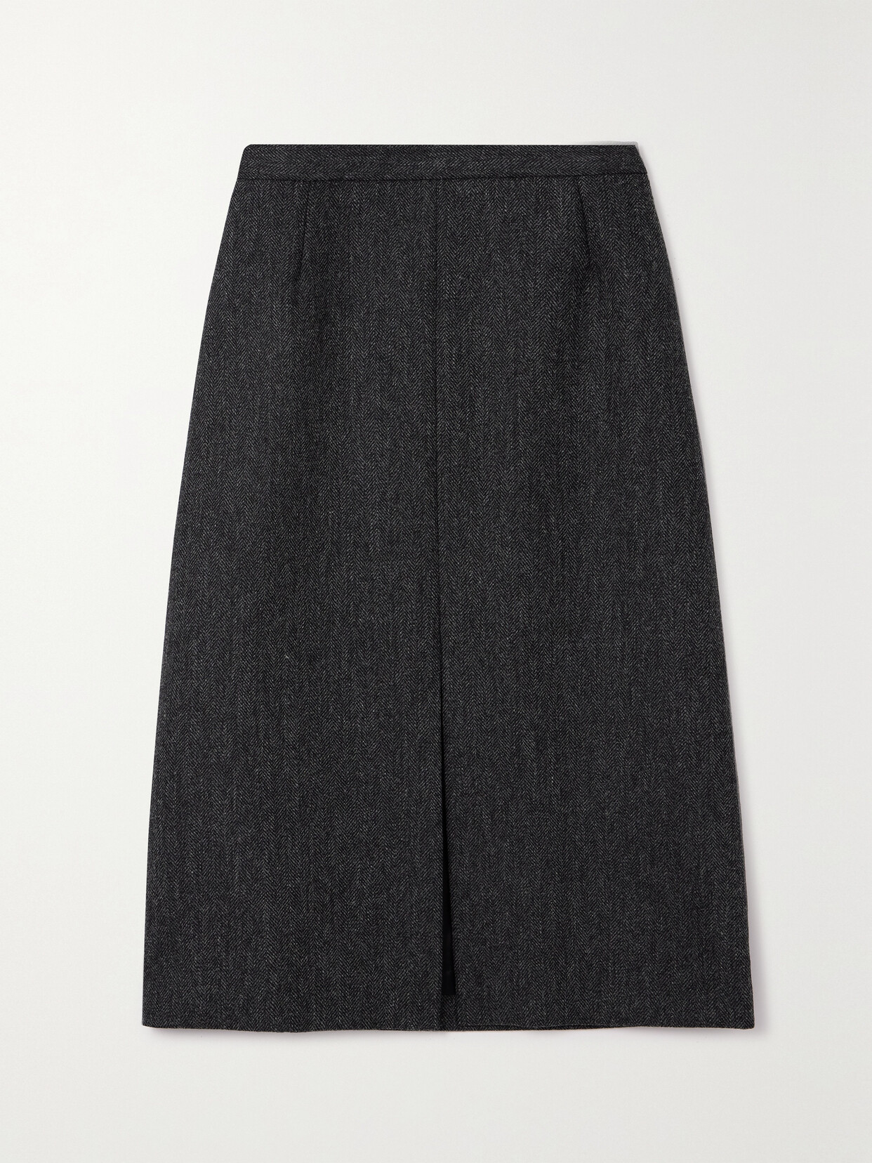 Dries Van Noten Shea Herringbone Wool Midi Skirt In Gray