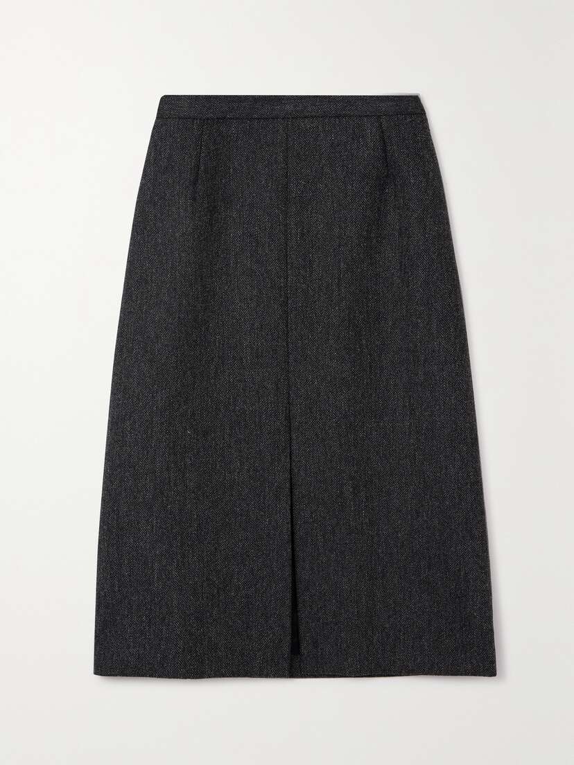 Dries Van Noten Herringbone Wool Midi Skirt