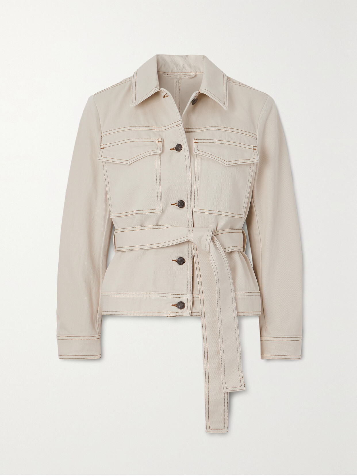 Dries Van Noten Belted Denim Jacket In Ecru