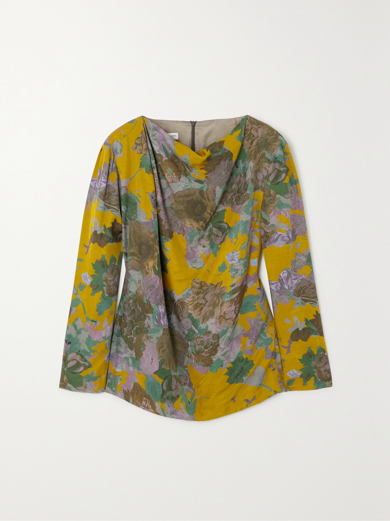 Dries Van Noten Floral-print Draped Crepe Top In Yellow