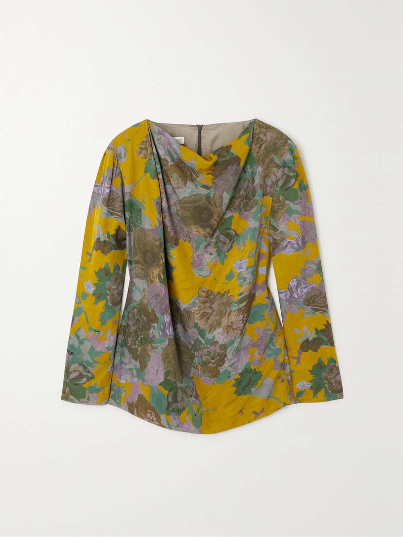 Dries Van Noten Floral-print Draped Crepe Top