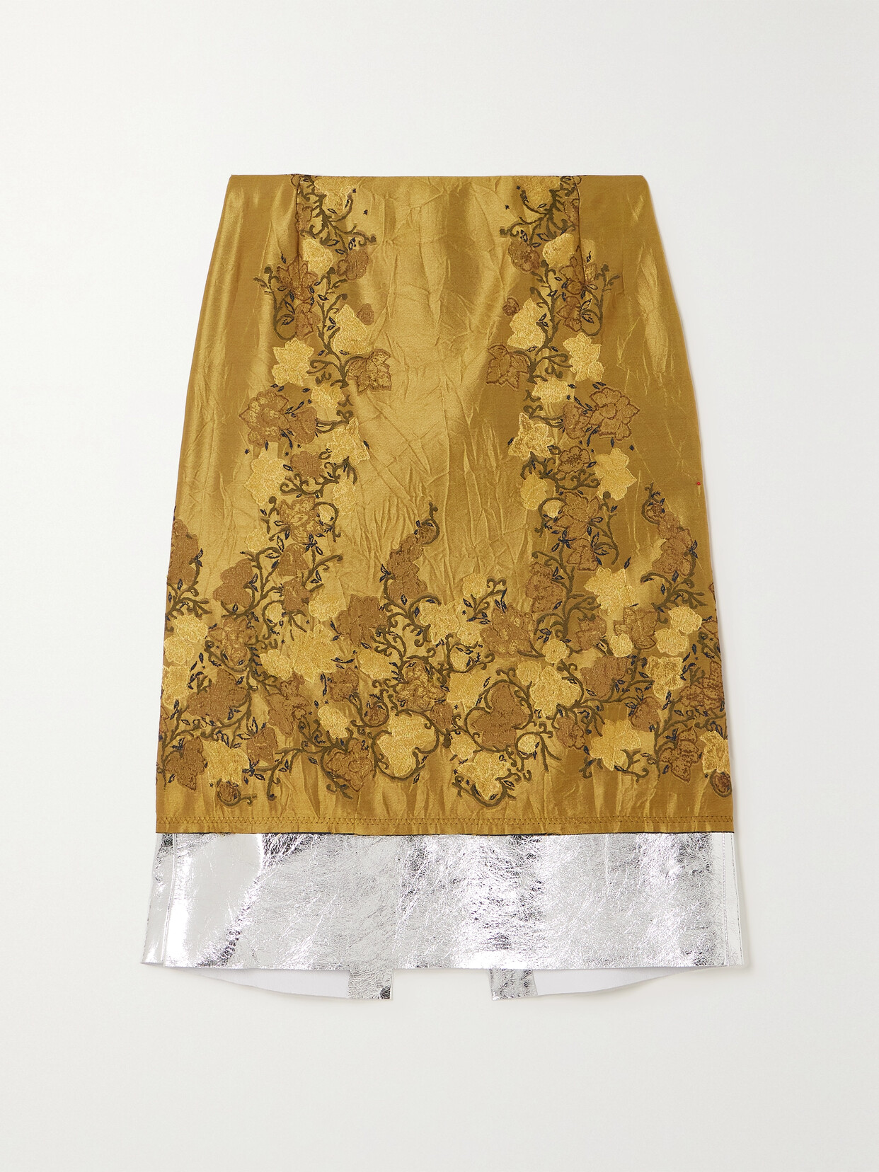 Dries Van Noten - Metallic Leather-trimmed Floral Brocade Midi Skirt - Gold