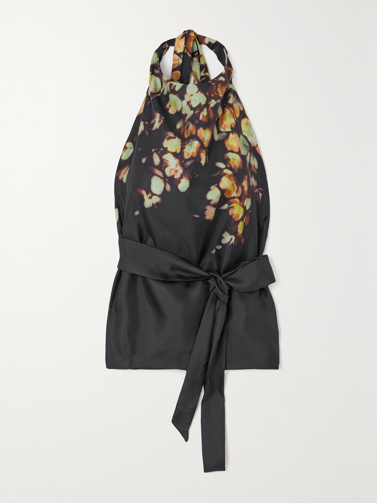 Dries Van Noten - Belted Printed Silk Halterneck Top - Blue