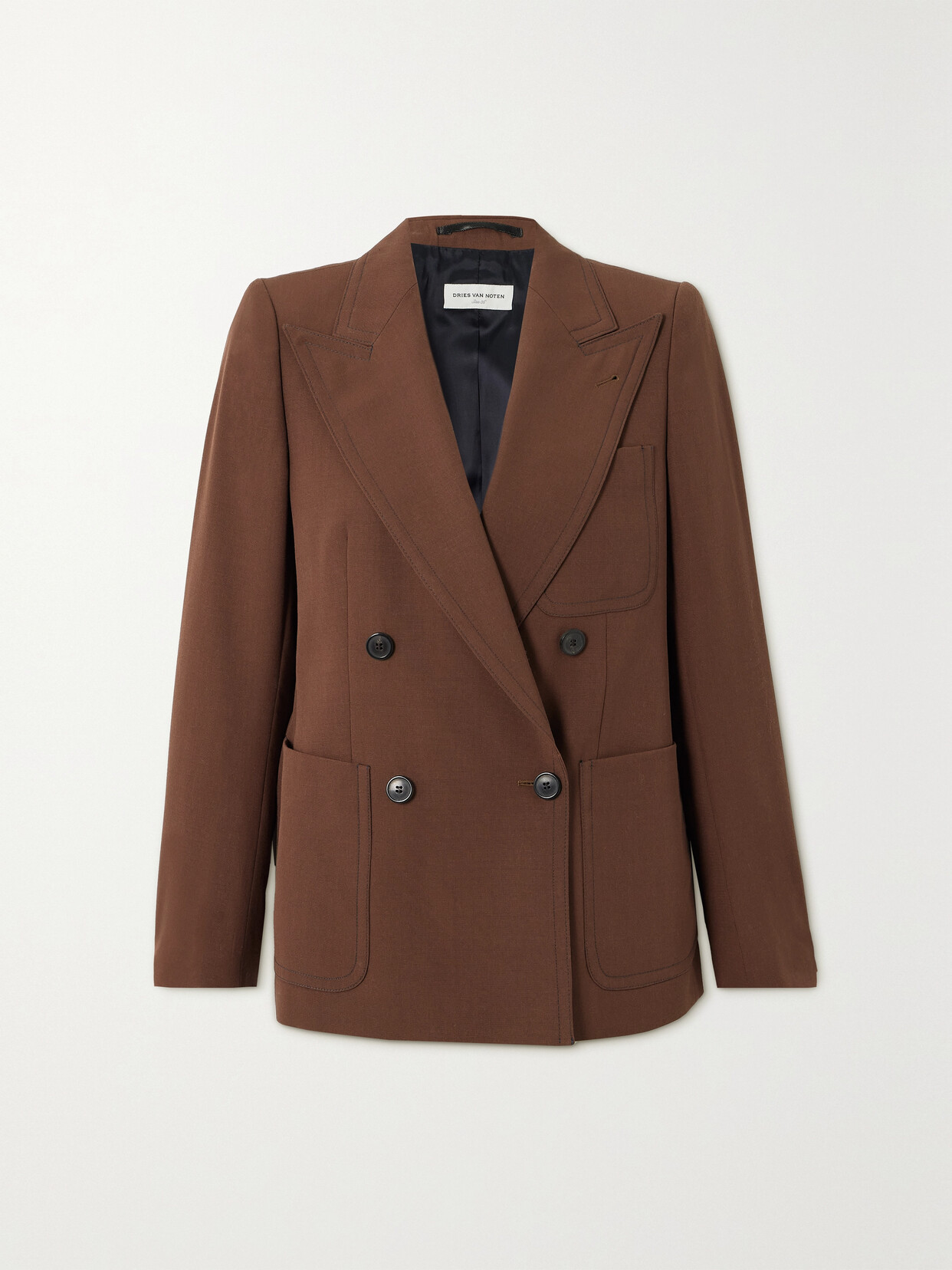 Dries Van Noten - Double-breasted Topstitched Wool Blazer - Brown