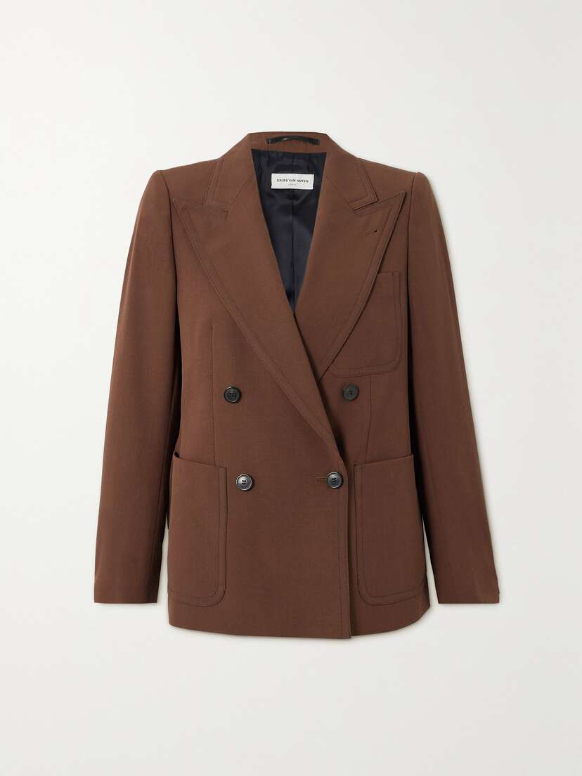 Dries Van Noten Double-breasted Topstitched Wool Blazer