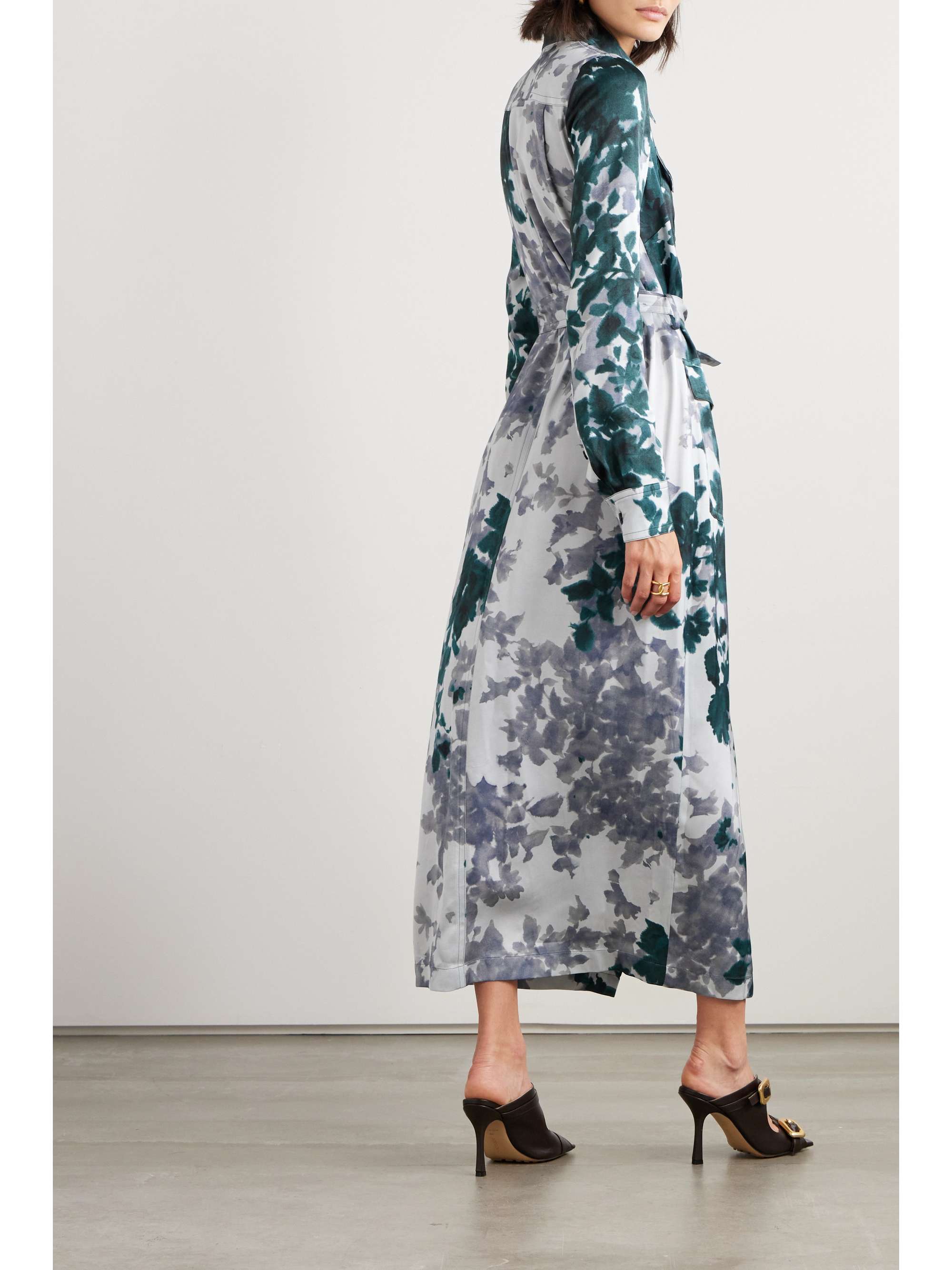 DRIES VAN NOTEN Belted floral-print satin midi shirt dress | NET-A-PORTER