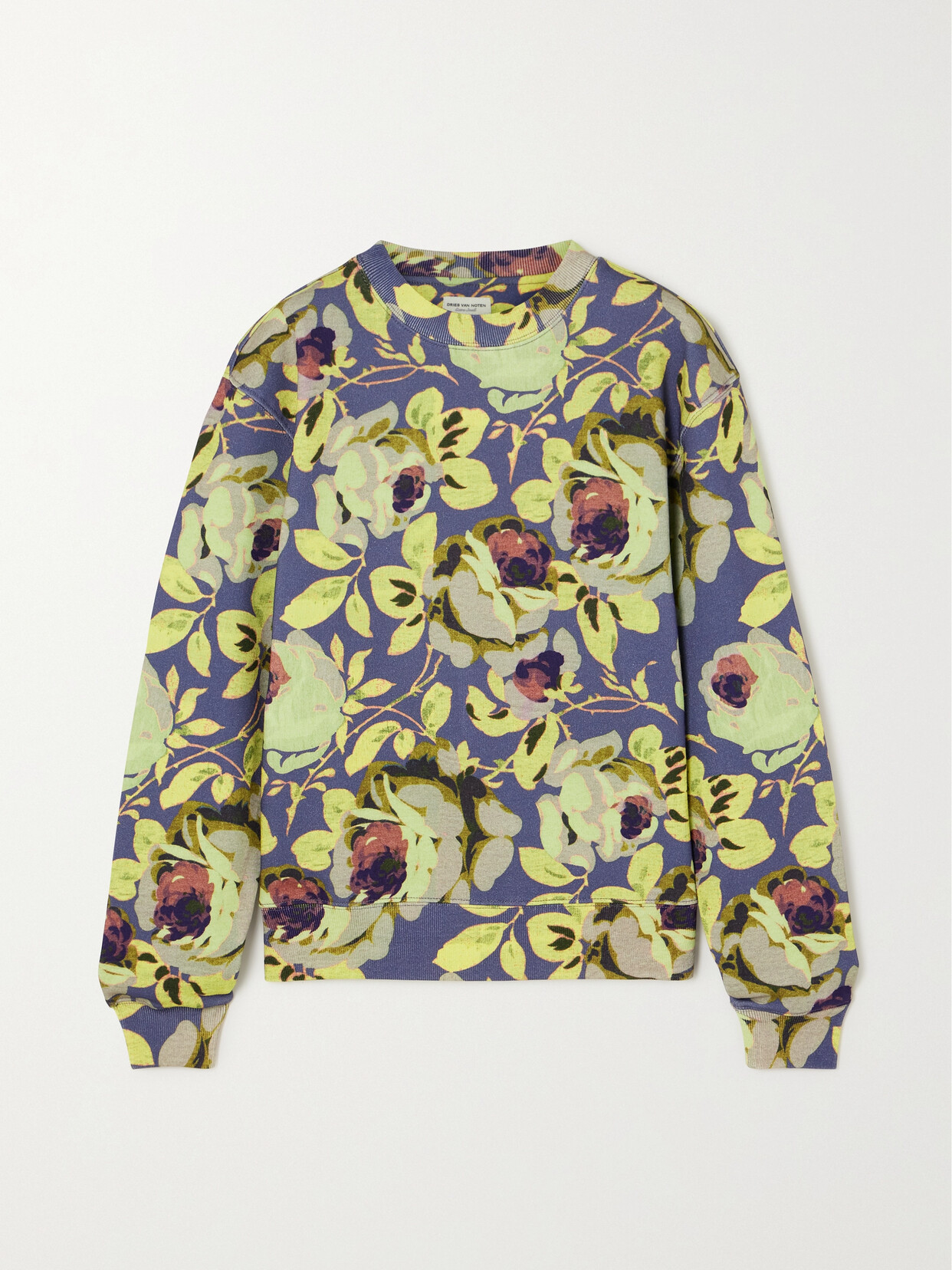 Shop Dries Van Noten Floral-print Cotton-jersey Sweatshirt In Purple