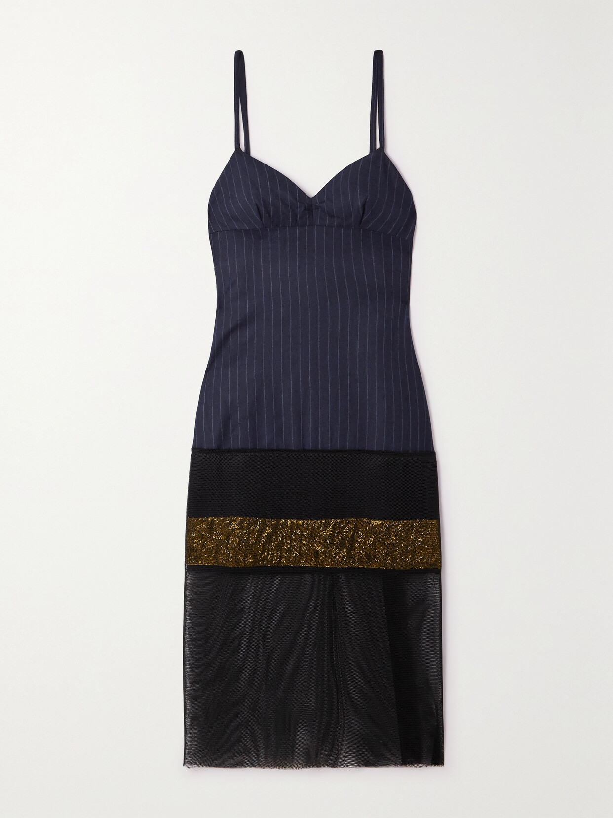 Dries Van Noten - Paneled Striped Crepe And Mesh Midi Dress - Blue