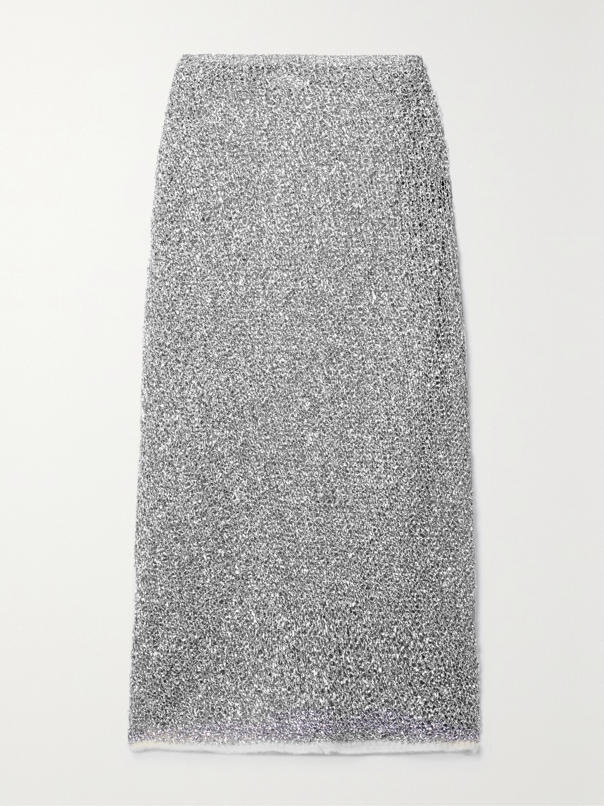 Dries Van Noten - Tempe Fleece-trimmed Metallic Open-knit Midi Skirt - Silver