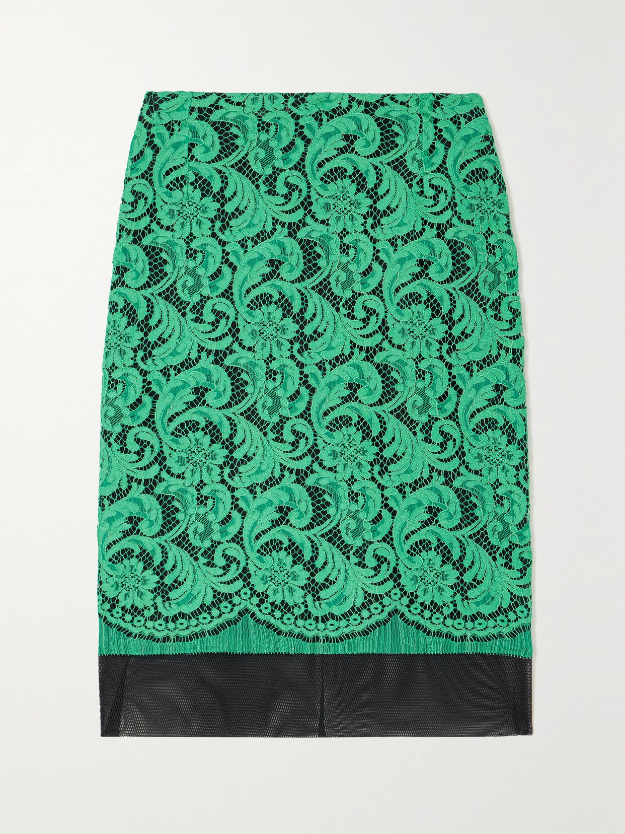 Dries Van Noten - Layered Tulle-trimmed Corded Lace Skirt - Green