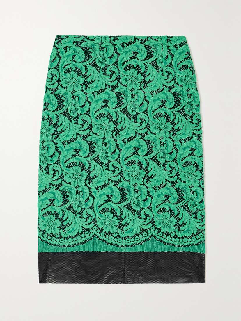 Dries Van Noten Layered Tulle-trimmed Corded Lace Skirt