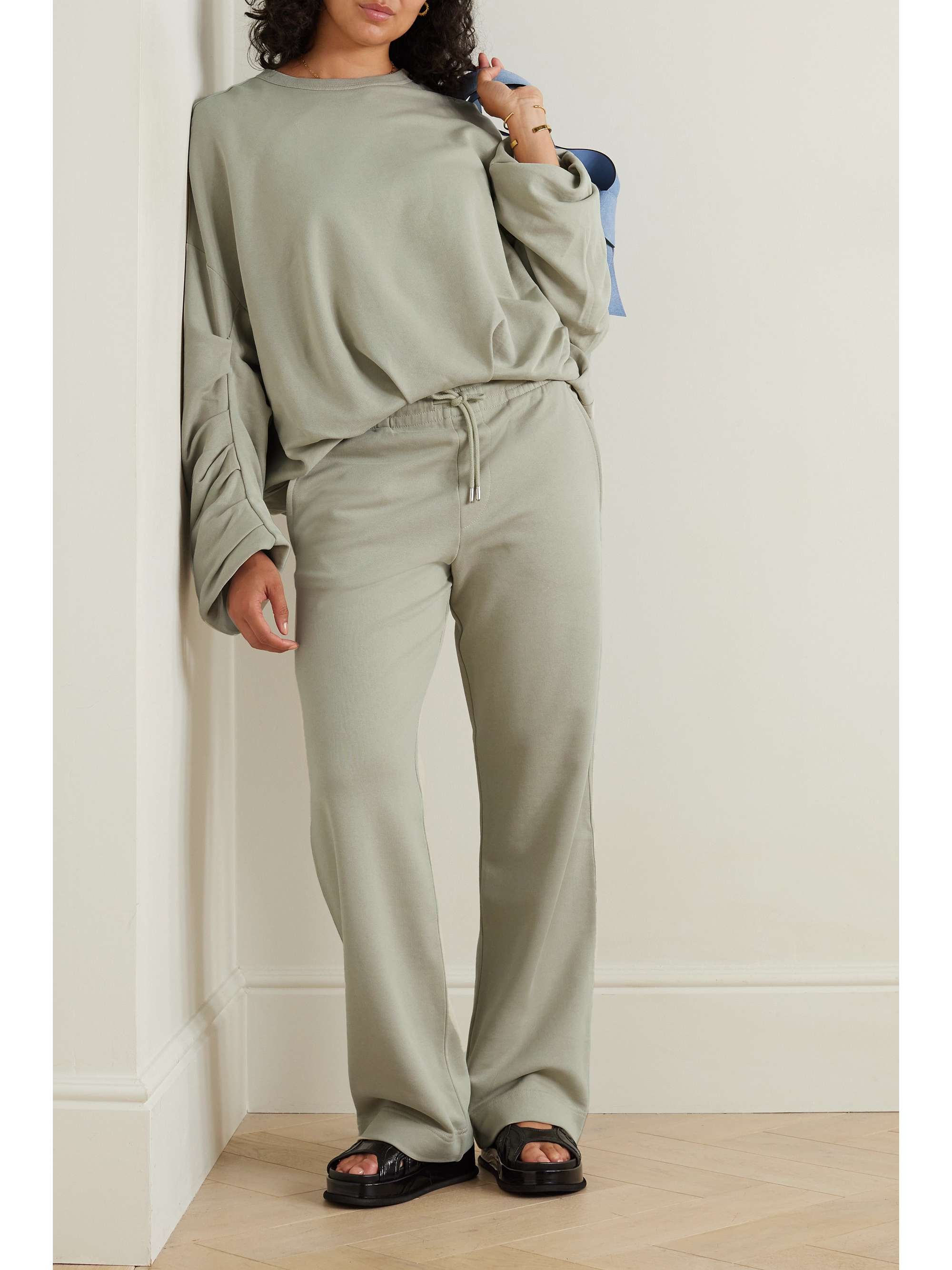 Cotton-jersey wide-leg track pants