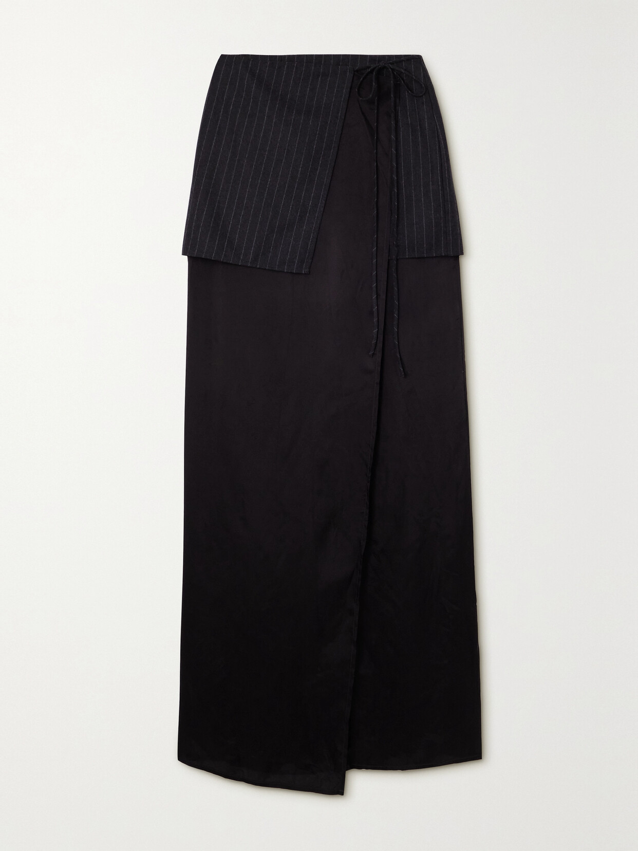 Dries Van Noten - Layered Pinstriped Wool And Satin Maxi Wrap Skirt - Gray