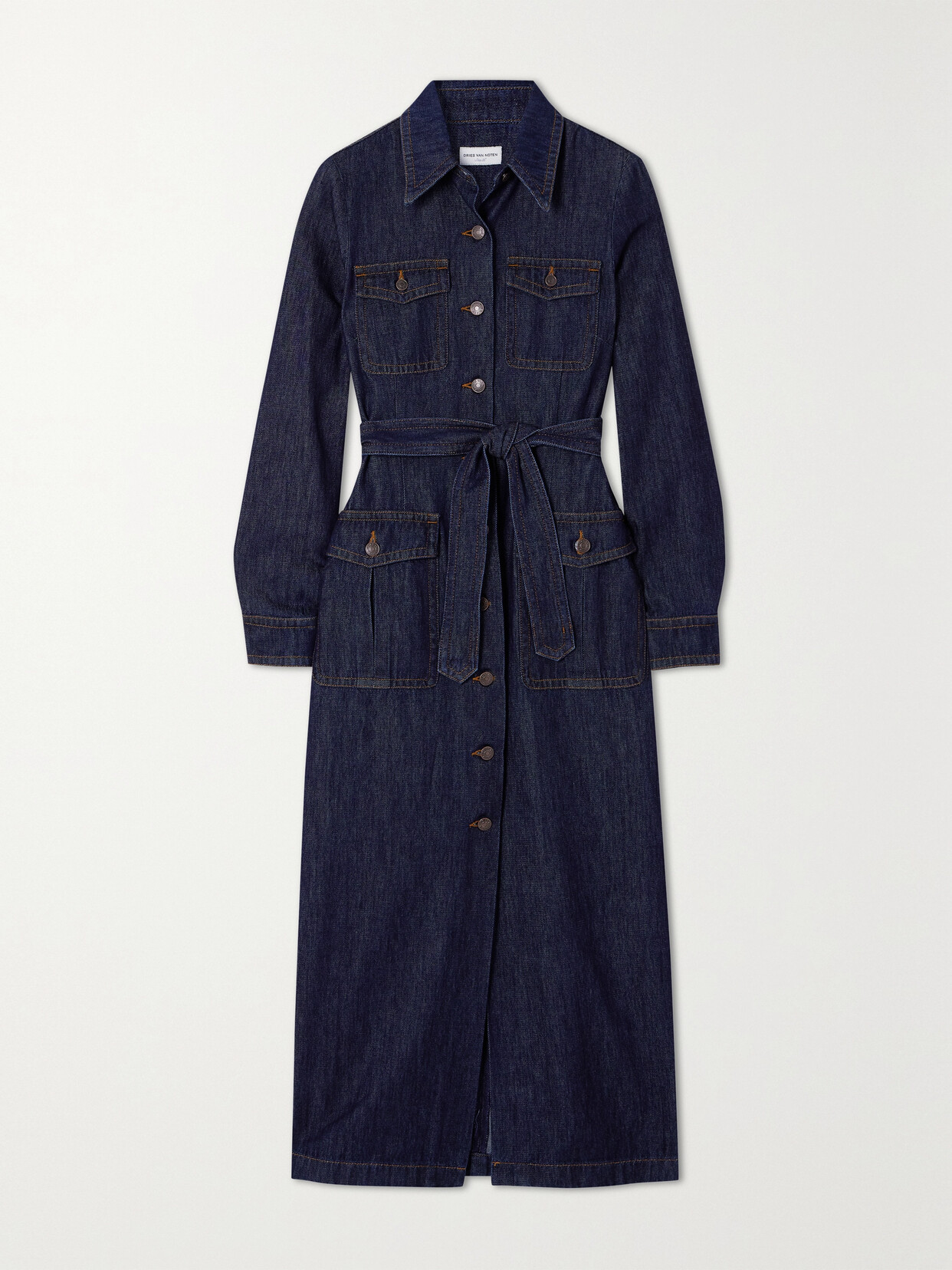 Dries Van Noten - Belted Denim Maxi Shirt Dress - Blue