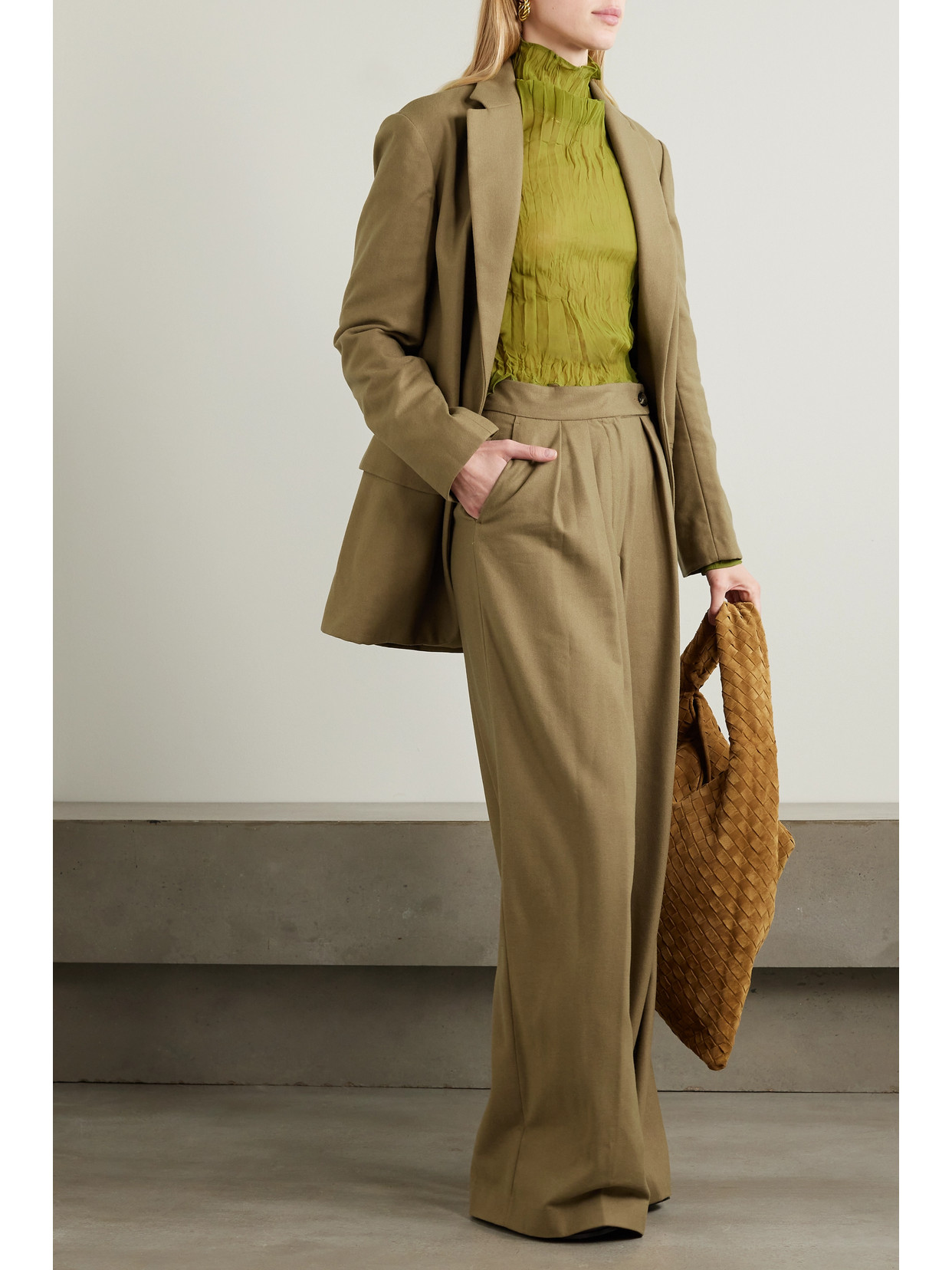 Shop Dries Van Noten Pleated Wool-blend Twill Wide-leg Pants In Brown