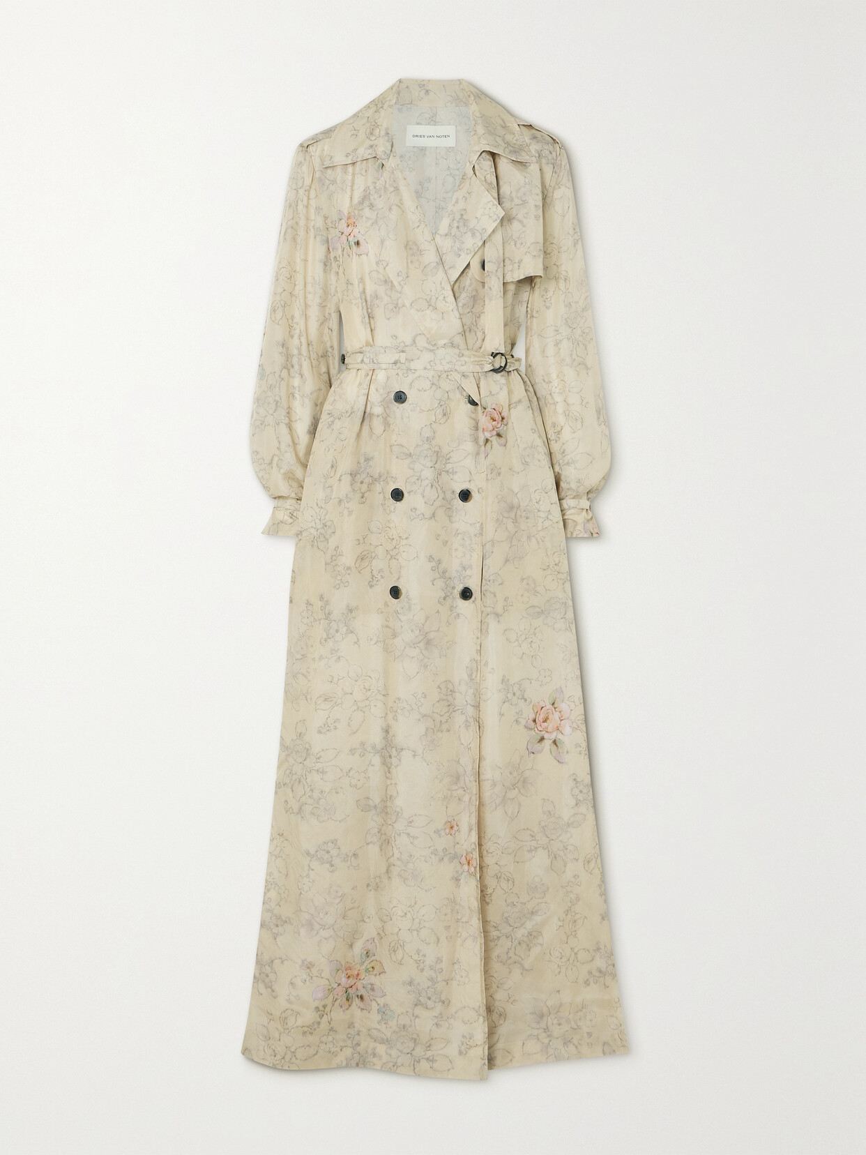 Dries Van Noten - Double-breasted Floral-print Silk Trench Coat - Ecru