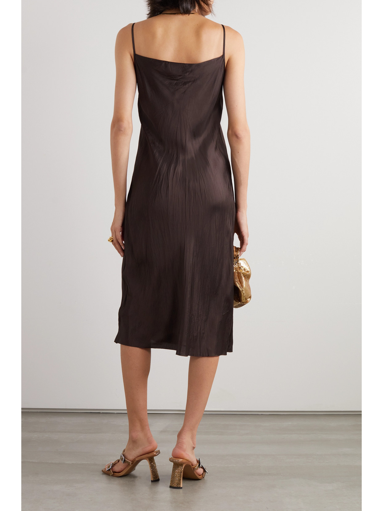 Dries Van Noten Draped Crinkled-shell Dress In Brown
