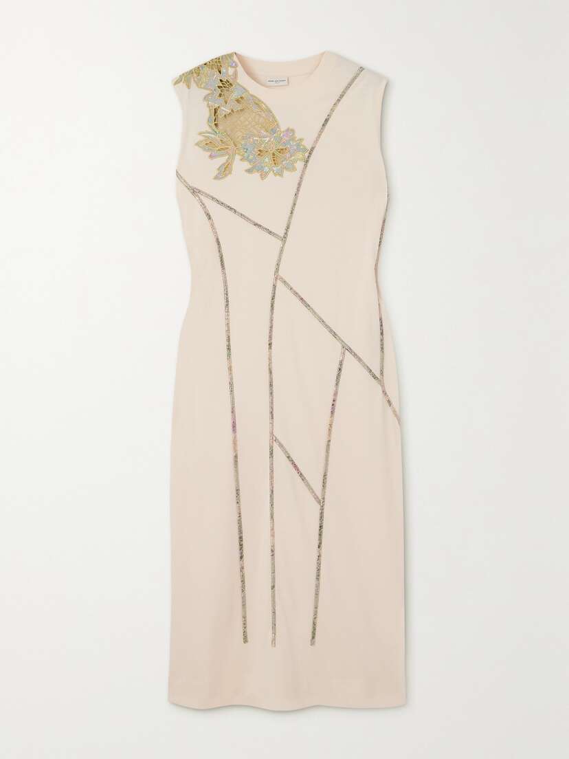 Dries Van Noten Lace And Brocade-trimmed Cotton-blend Midi Dress