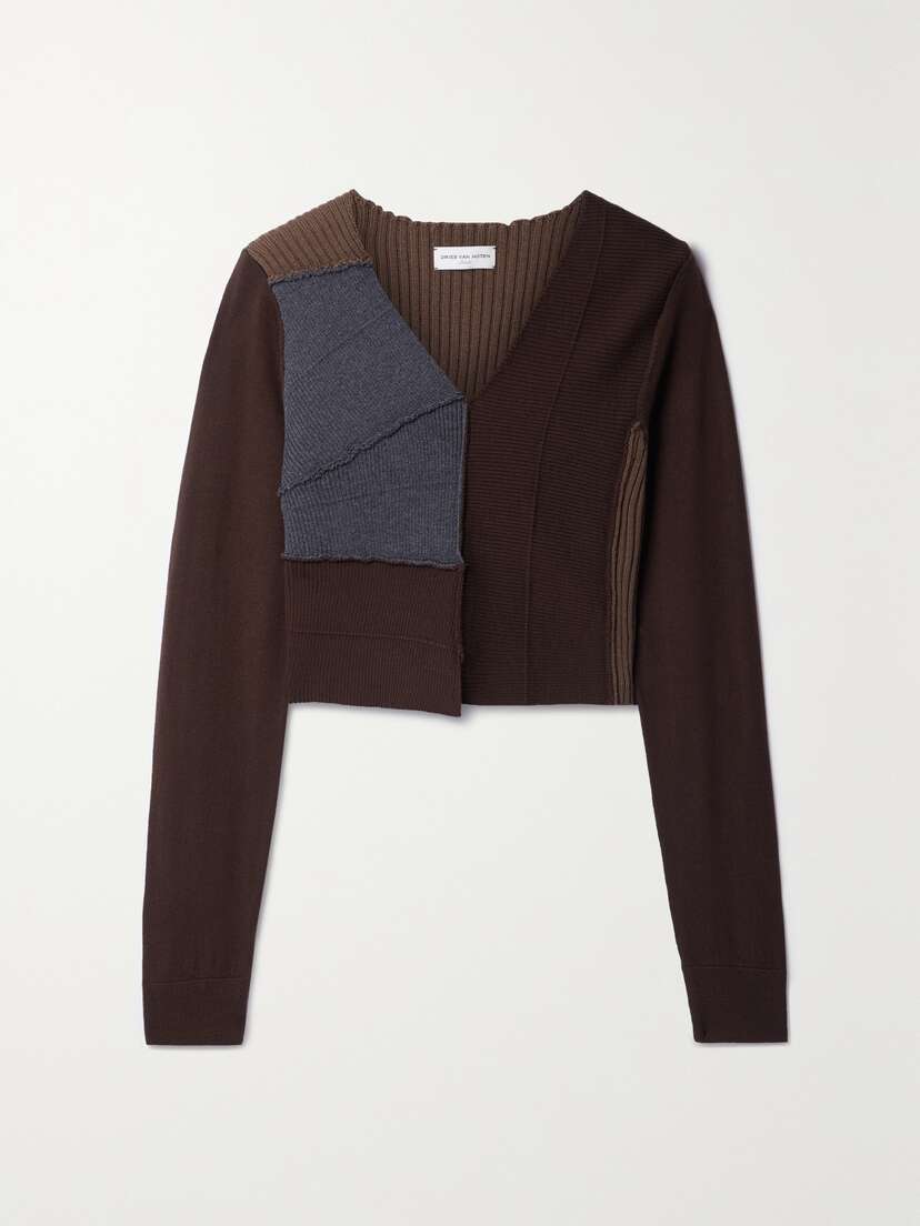 Dries Van Noten Cropped Paneled Ribbed Merino Wool Sweater