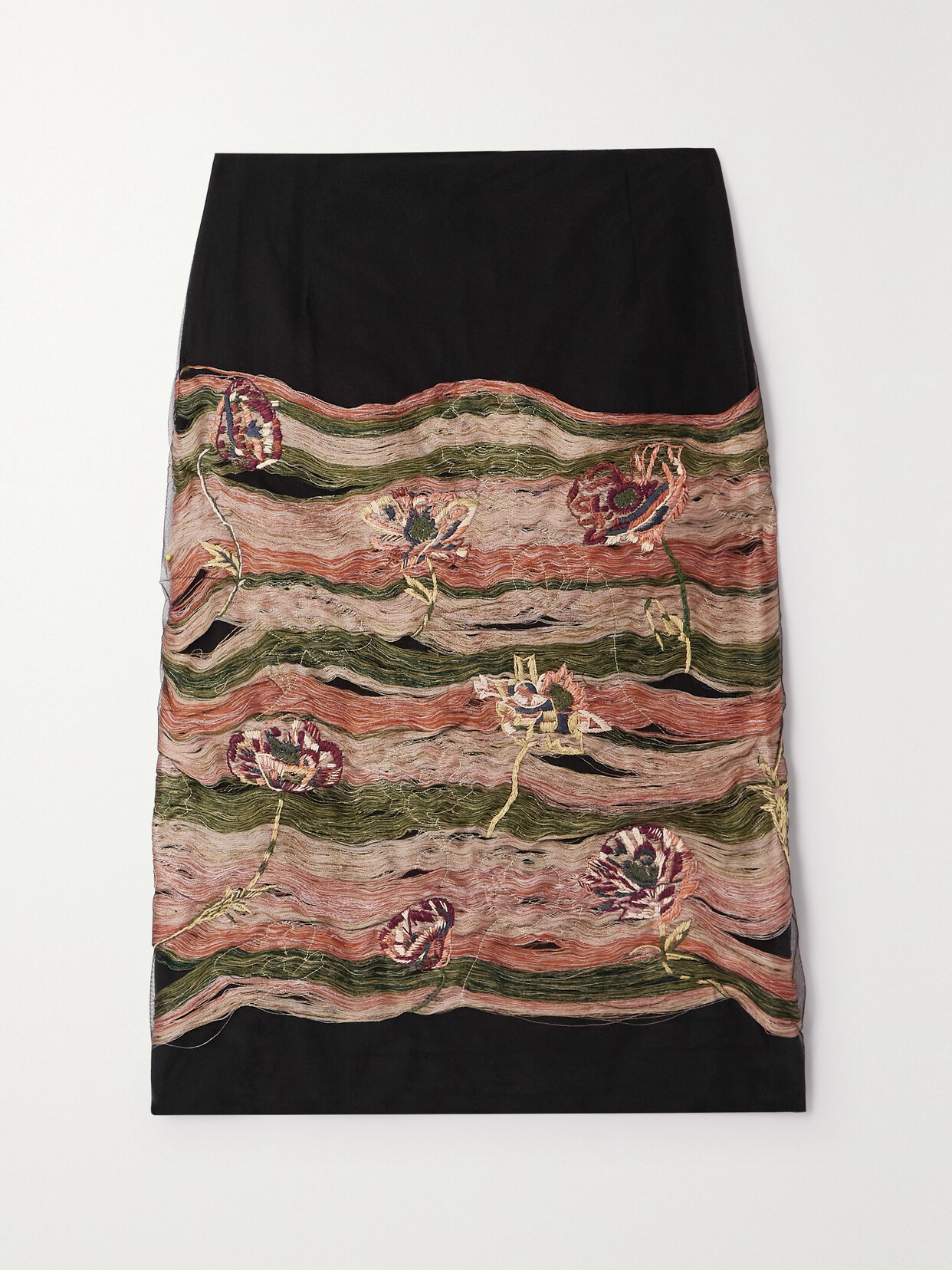 Dries Van Noten - Embroidered Silk And Mesh Midi Skirt - Black