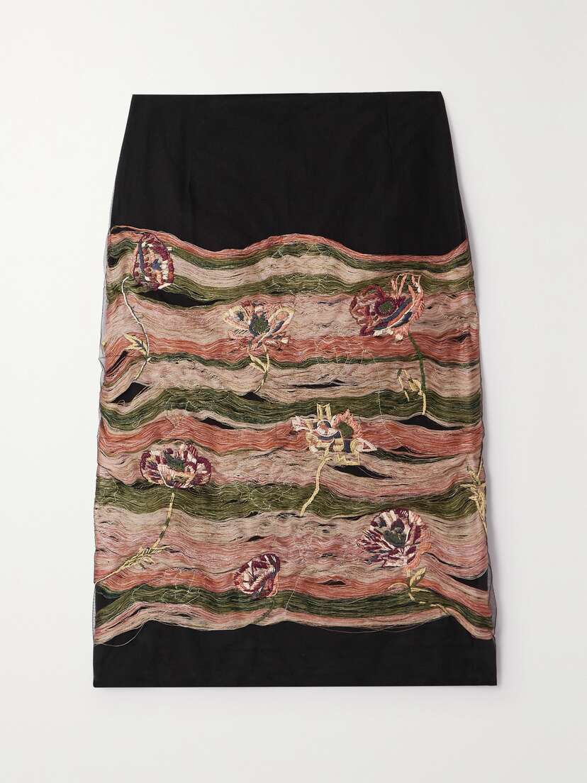 Dries Van Noten Embroidered Silk And Mesh Midi Skirt